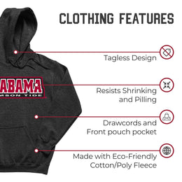 Alabama Crimson Tide NCAA Adult Cotton Blend Charcoal Hooded Sweatshirt - Charcoal
