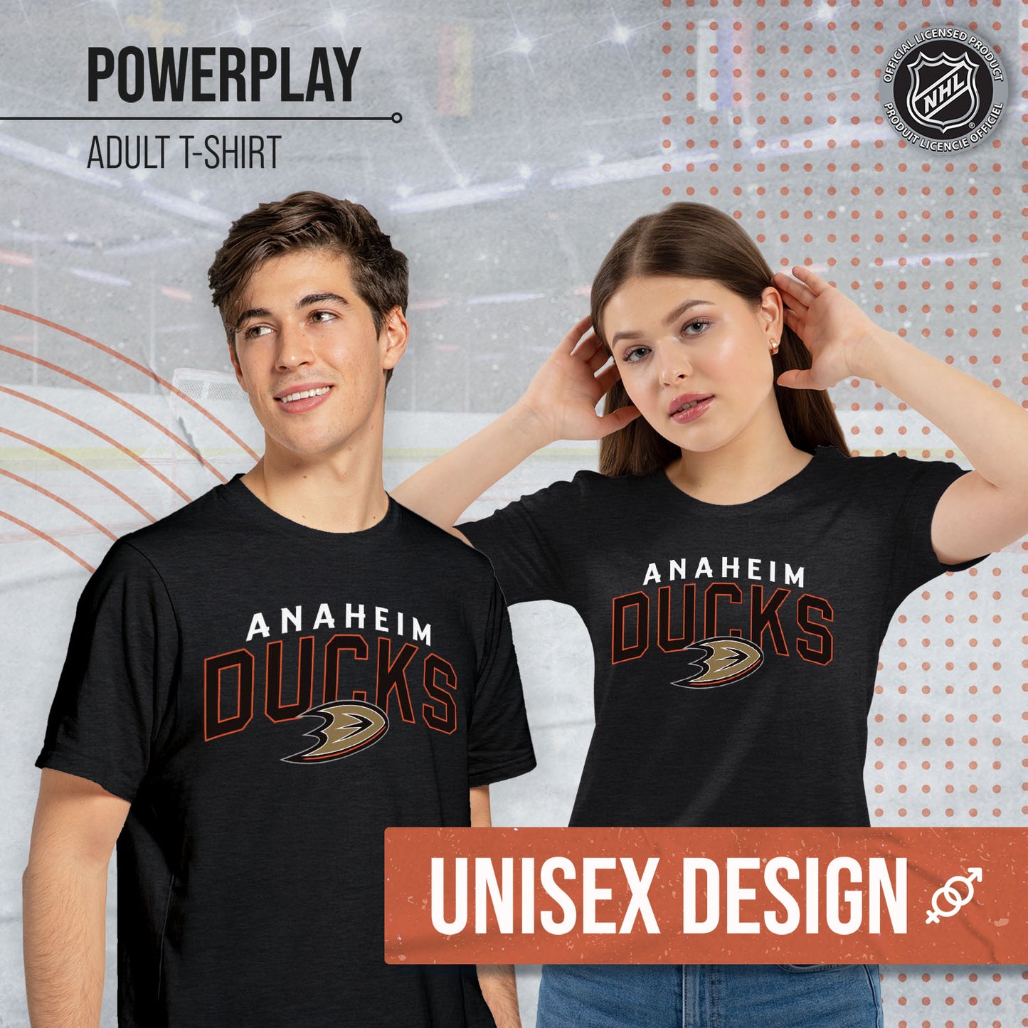 Anaheim Ducks NHL Adult Powerplay Heathered Unisex T-Shirt - Black Heather
