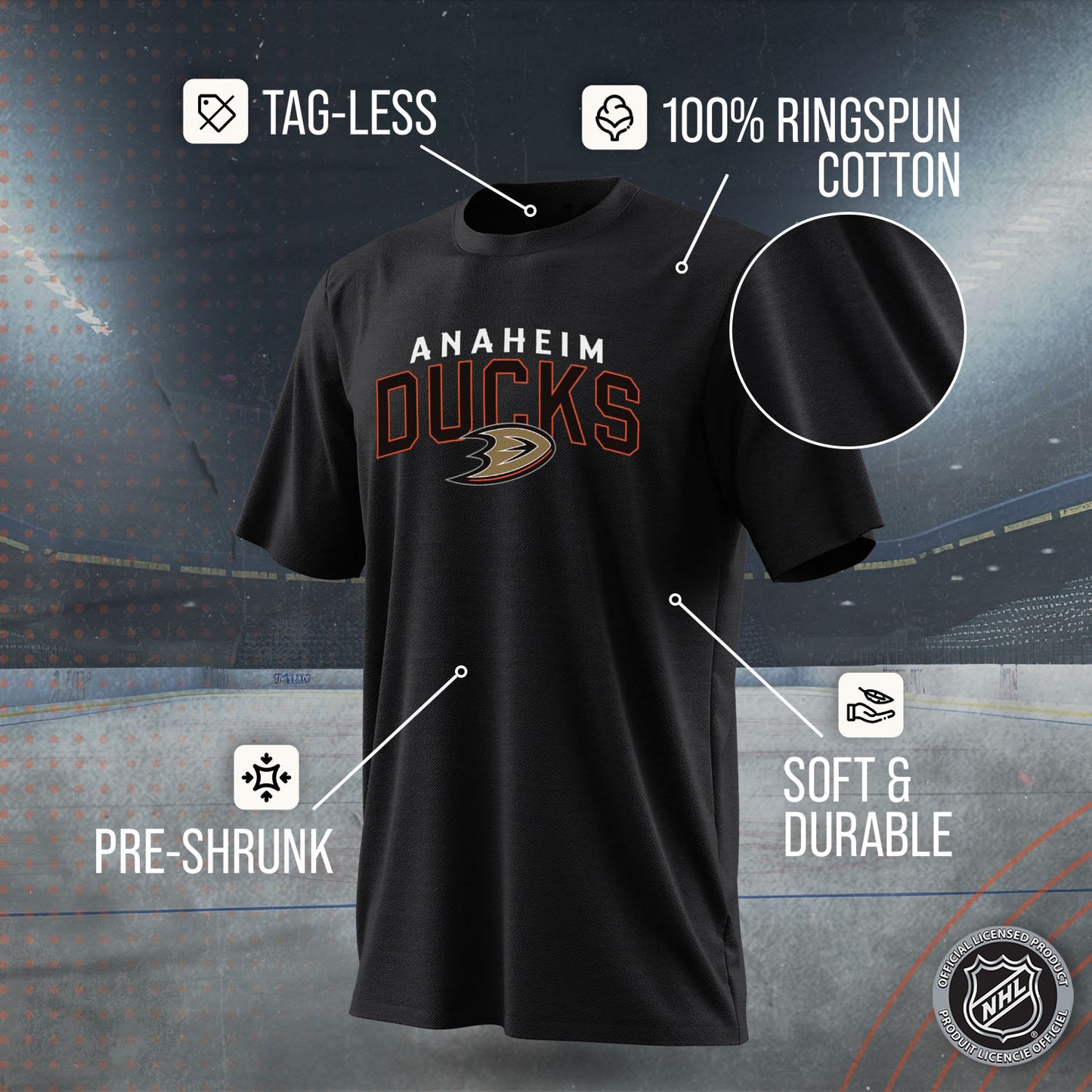 Anaheim Ducks NHL Adult Powerplay Heathered Unisex T-Shirt - Black Heather