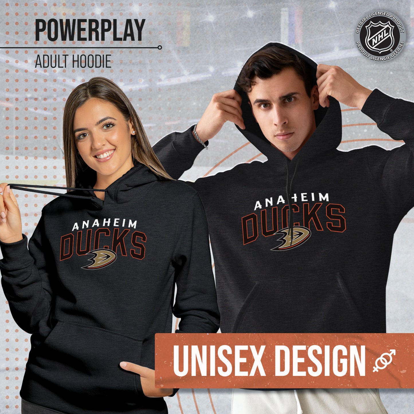 Anaheim Ducks NHL Adult Unisex Powerplay Hooded Sweatshirt - Black Heather