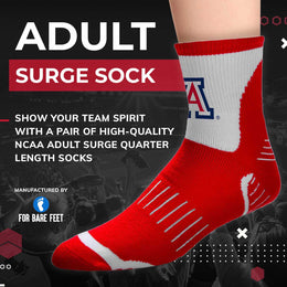 Arizona Wildcats Adult NCAA Surge Quarter Length Crew Socks - Red