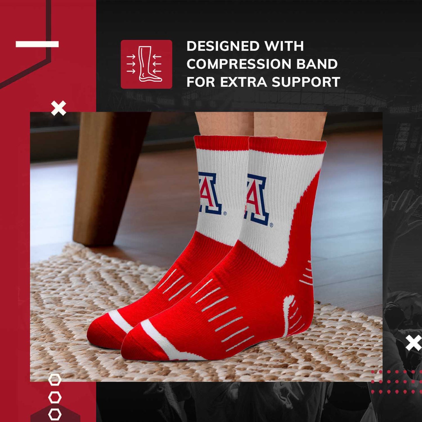 Arizona Wildcats NCAA Youth Surge Team Mascot Quarter Socks - Red
