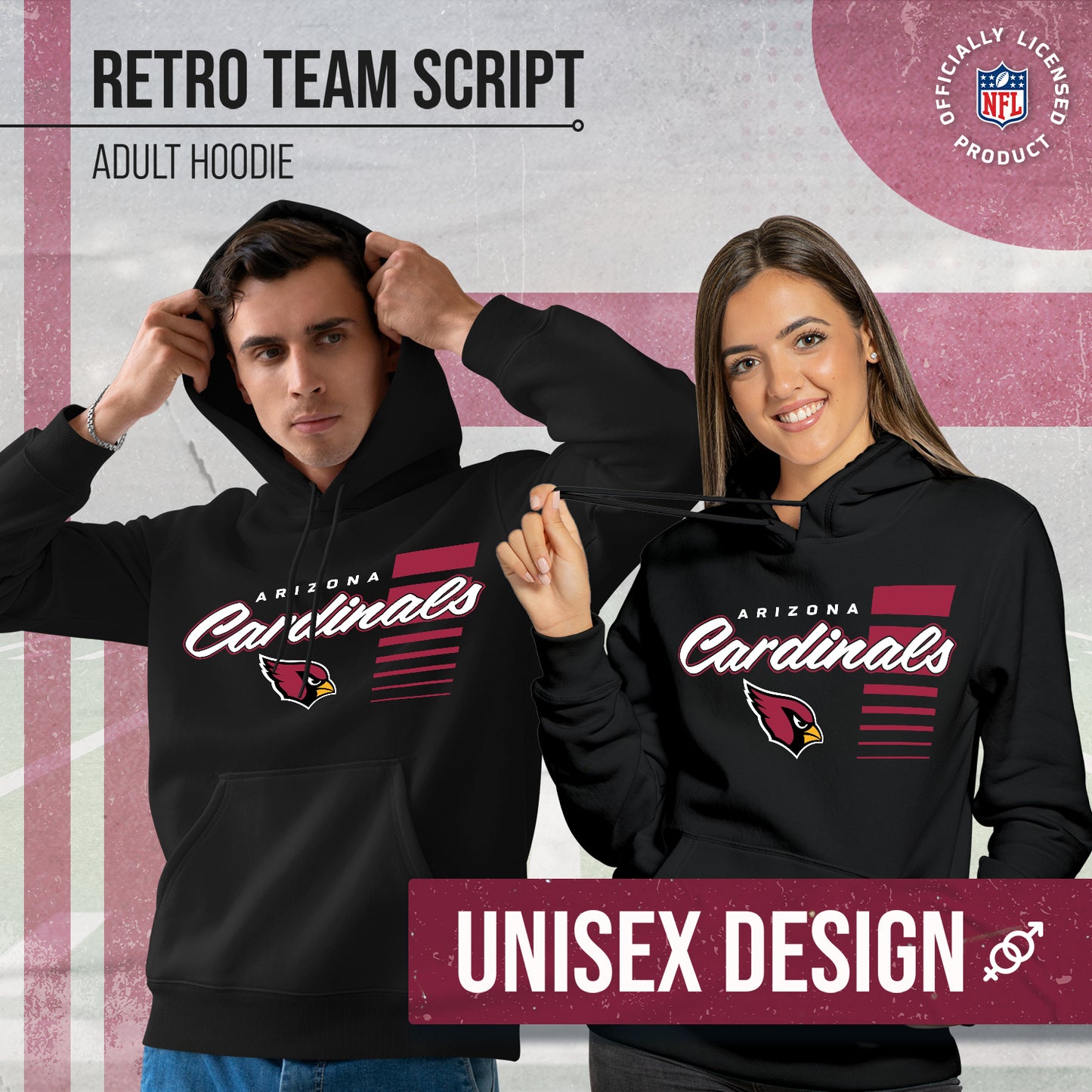 Arizona Cardinals NFL Adult Unisex Retro Script Ultra Soft Fleece Hooded Sweatshirt - Black