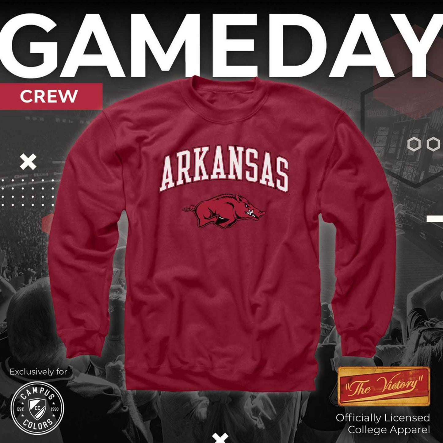 Arkansas Razorbacks Adult Arch & Logo Soft Style Gameday Crewneck Sweatshirt - Cardinal