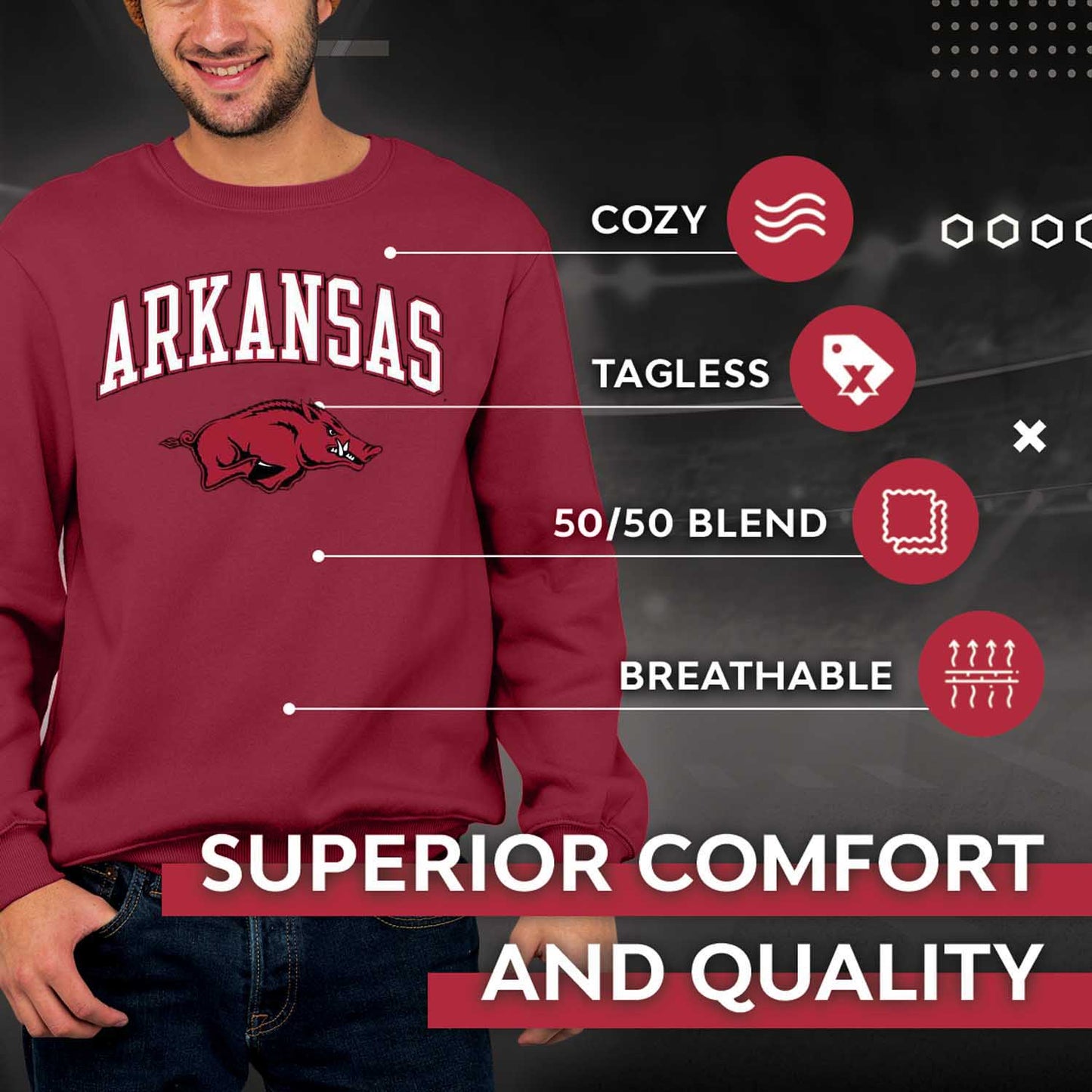 Arkansas Razorbacks Adult Arch & Logo Soft Style Gameday Crewneck Sweatshirt - Cardinal