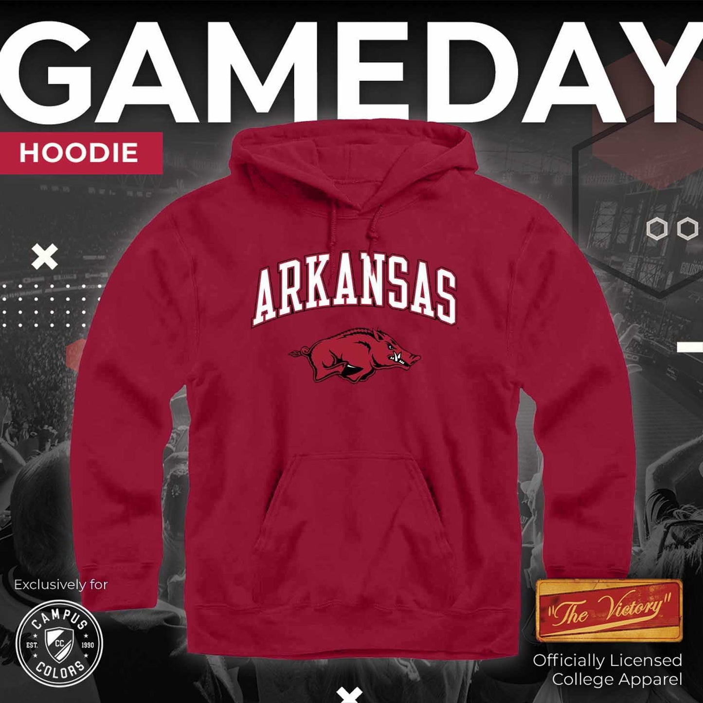 Arkansas Razorbacks Adult Arch & Logo Soft Style Gameday Hooded Sweatshirt - Cardinal