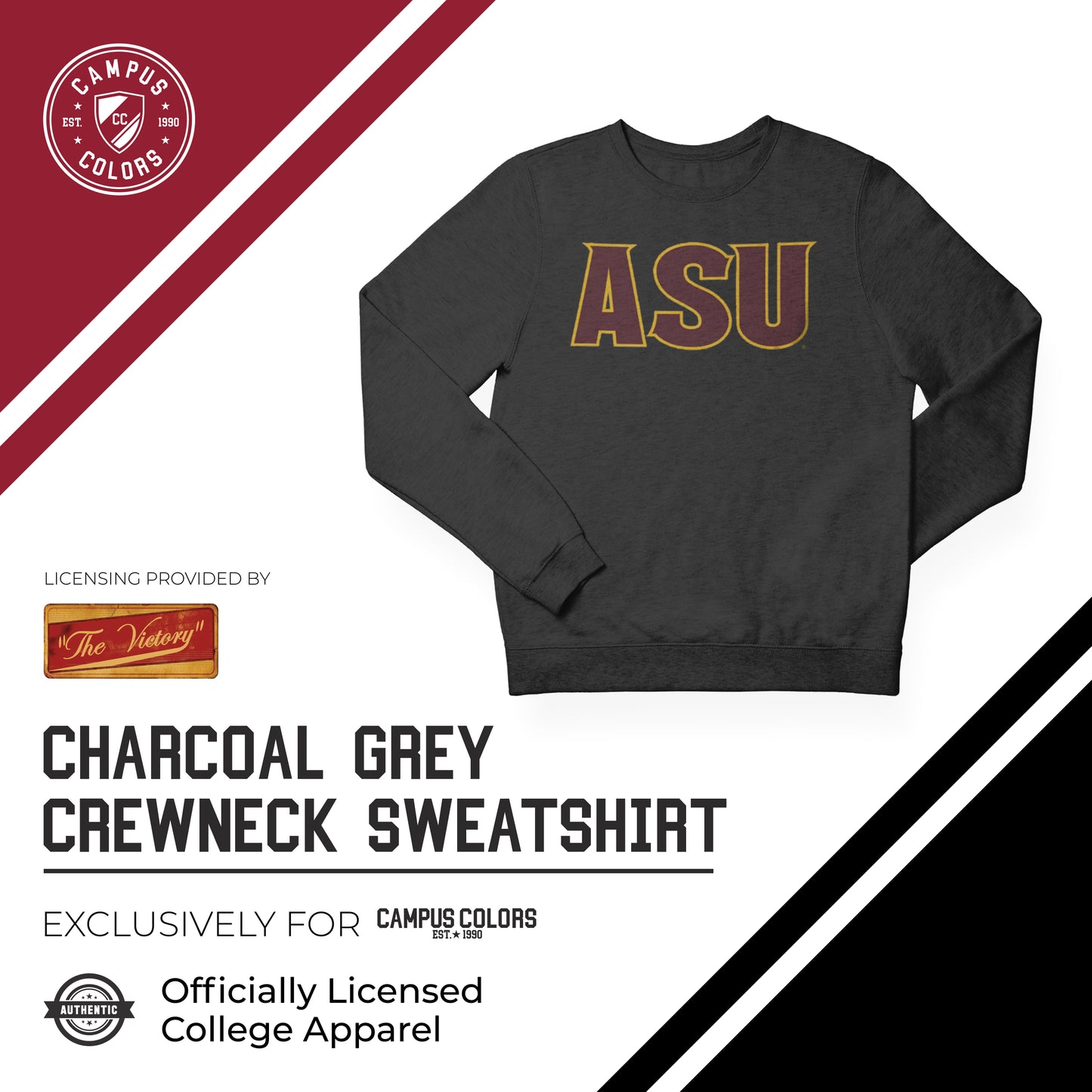Arizona State Sun Devils NCAA Adult Charcoal Crewneck Fleece Sweatshirt - Charcoal