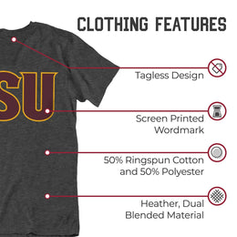 Arizona State Sun Devils Campus Colors NCAA Adult Cotton Blend Charcoal Tagless T-Shirt - Charcoal