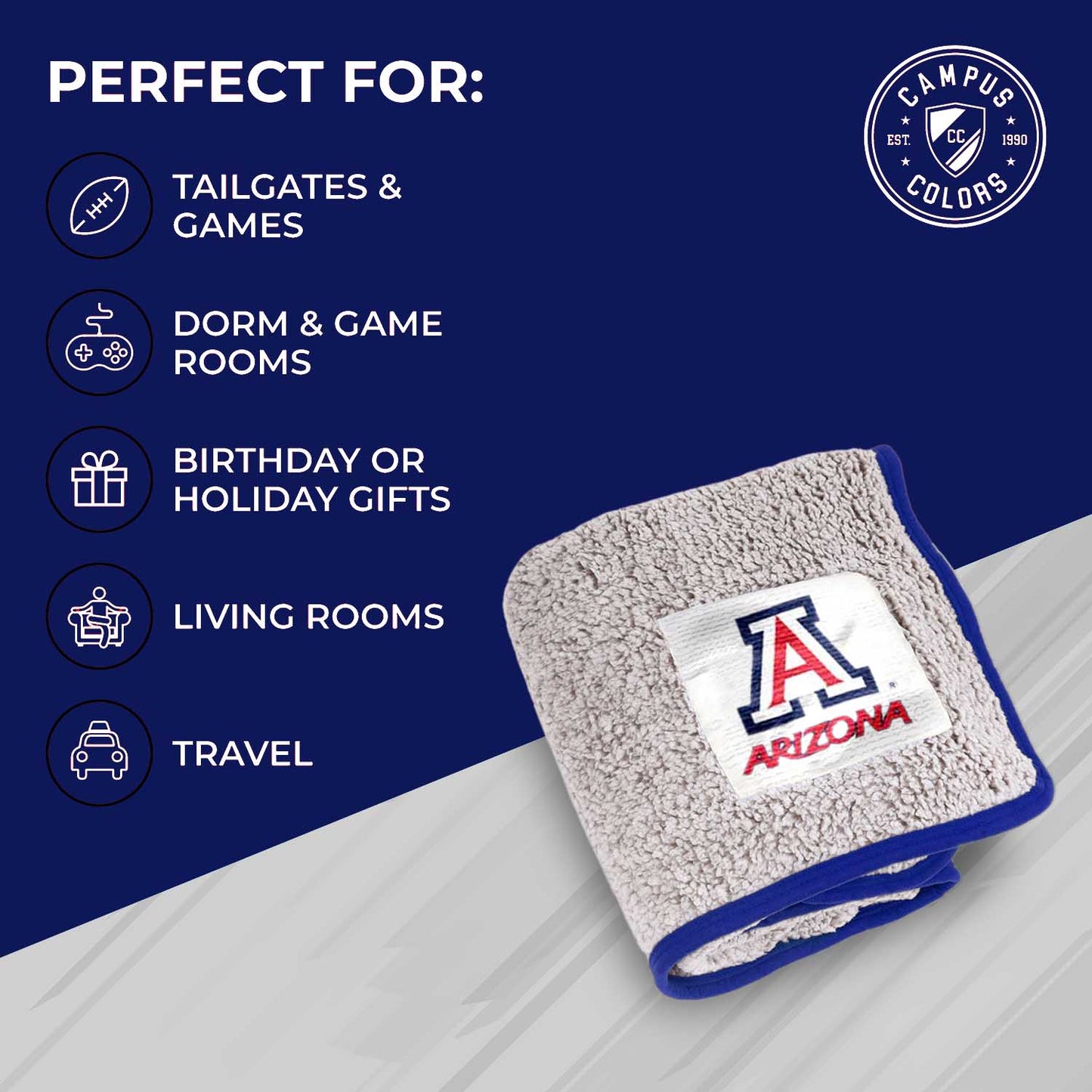 Arizona Wildcats NCAA Silk Sherpa College Throw Blanket - Navy