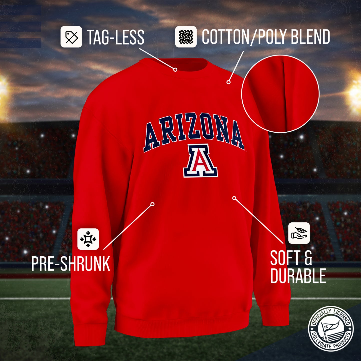 Arizona Wildcats Adult Arch & Logo Soft Style Gameday Crewneck Sweatshirt - Red