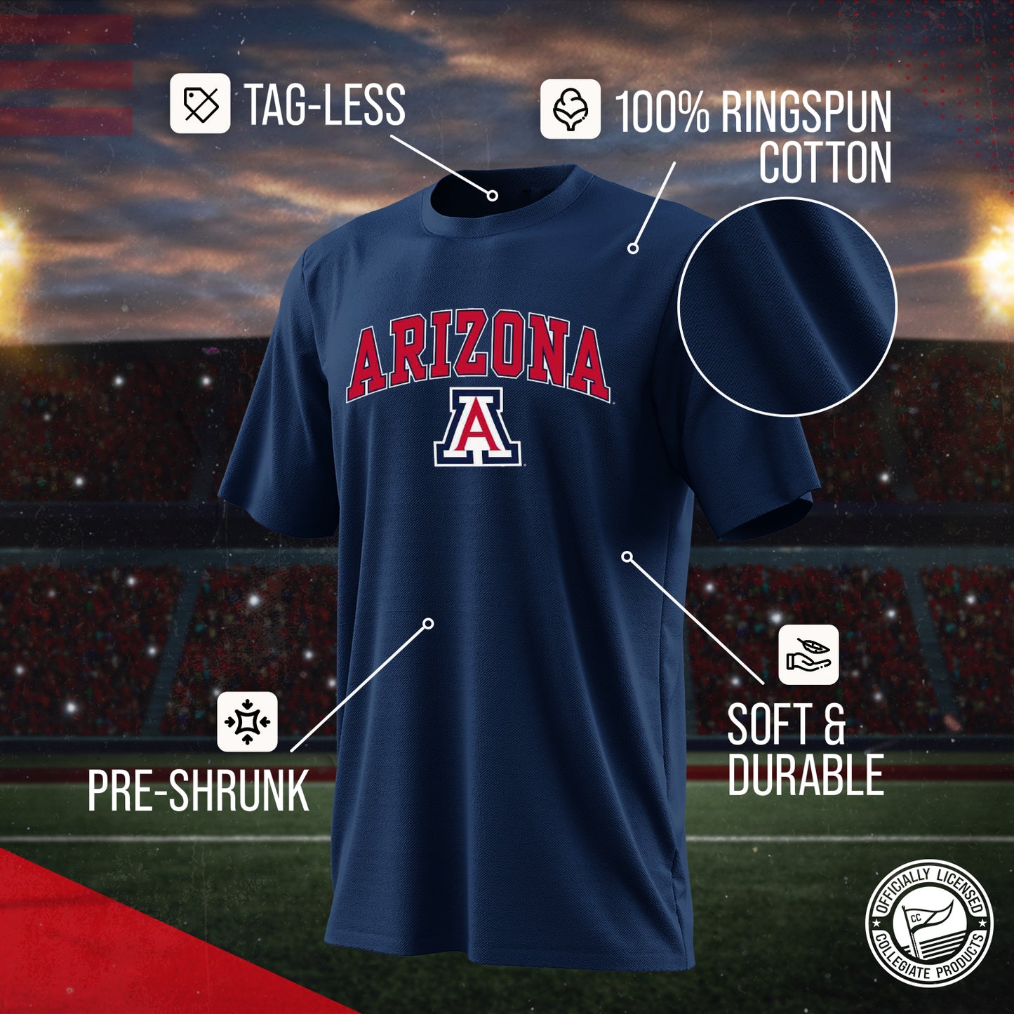 Arizona Wildcats NCAA Adult Gameday Cotton T-Shirt - Navy