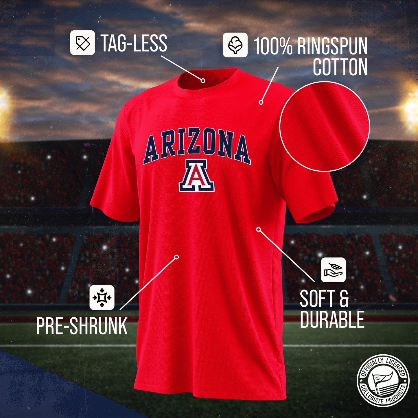 Arizona Wildcats NCAA Adult Gameday Cotton T-Shirt - Red