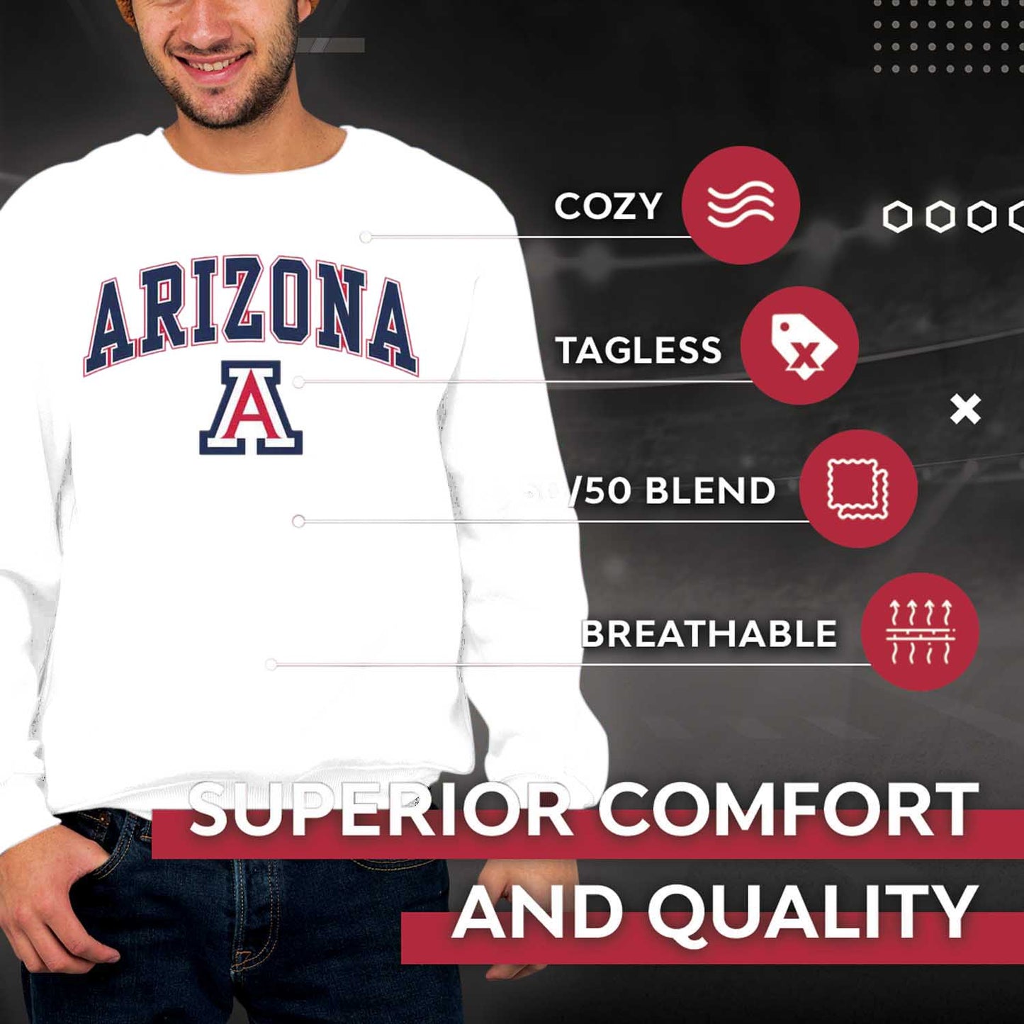 Arizona Wildcats Adult Arch & Logo Soft Style Gameday Crewneck Sweatshirt - White