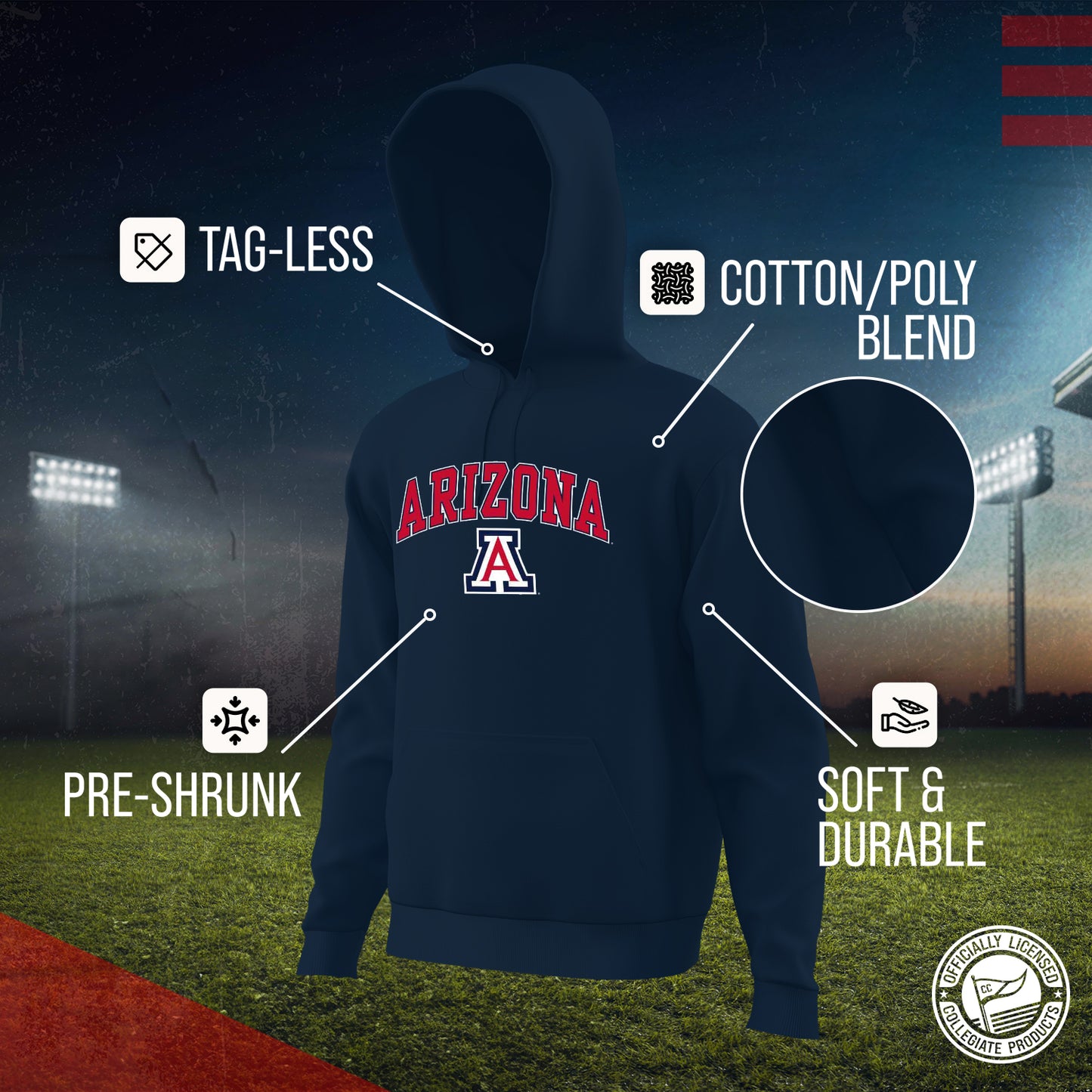 Arizona Wildcats Adult Arch & Logo Soft Style Gameday Hooded Sweatshirt - Navy