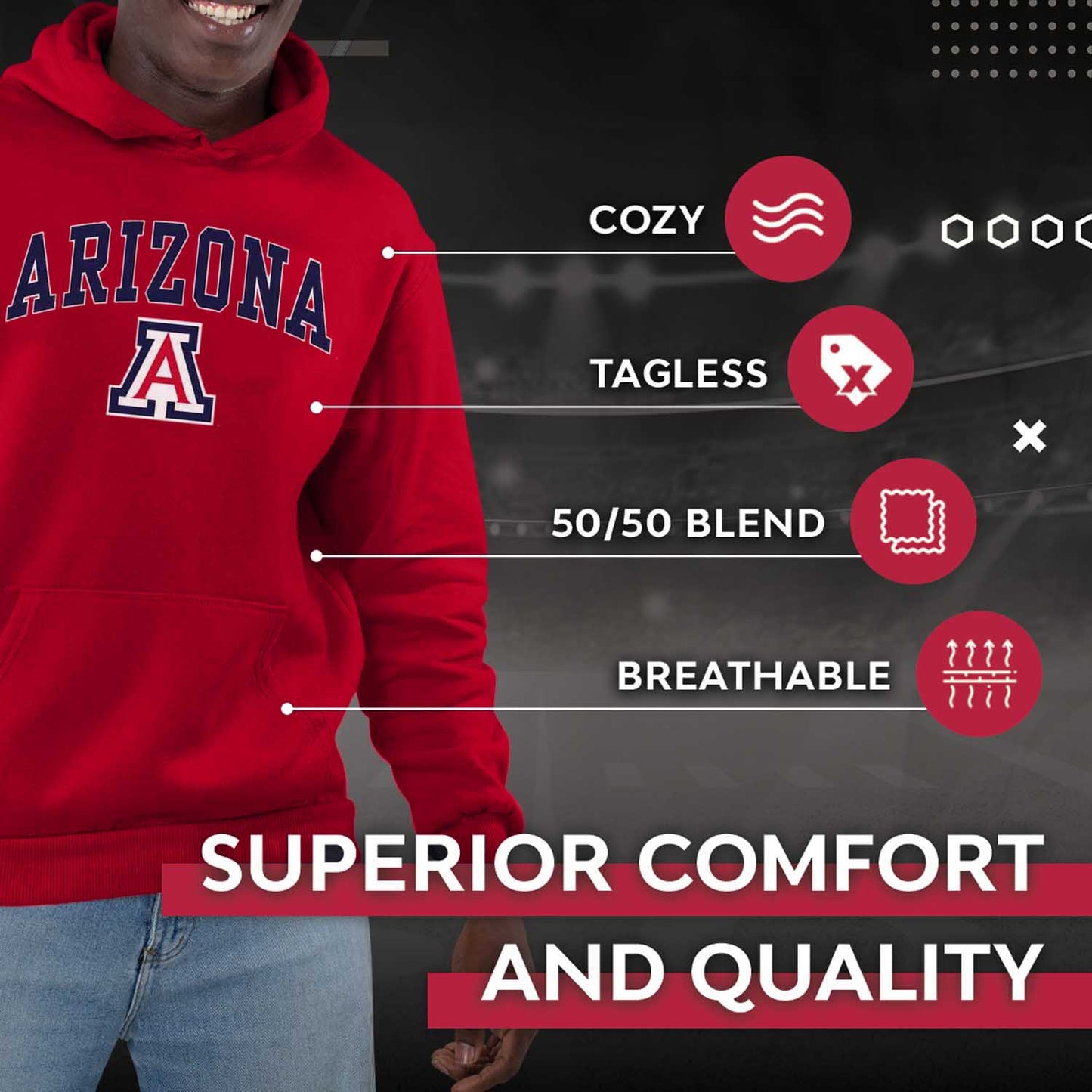 Arizona Wildcats Adult Arch & Logo Soft Style Gameday Hooded Sweatshirt - Red
