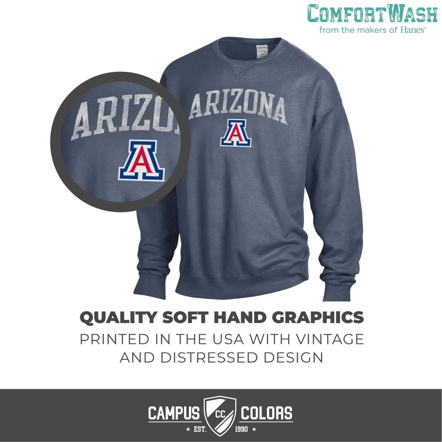 Arizona Wildcats Adult Ultra Soft Comfort Wash Crewneck Sweatshirt - Team Color