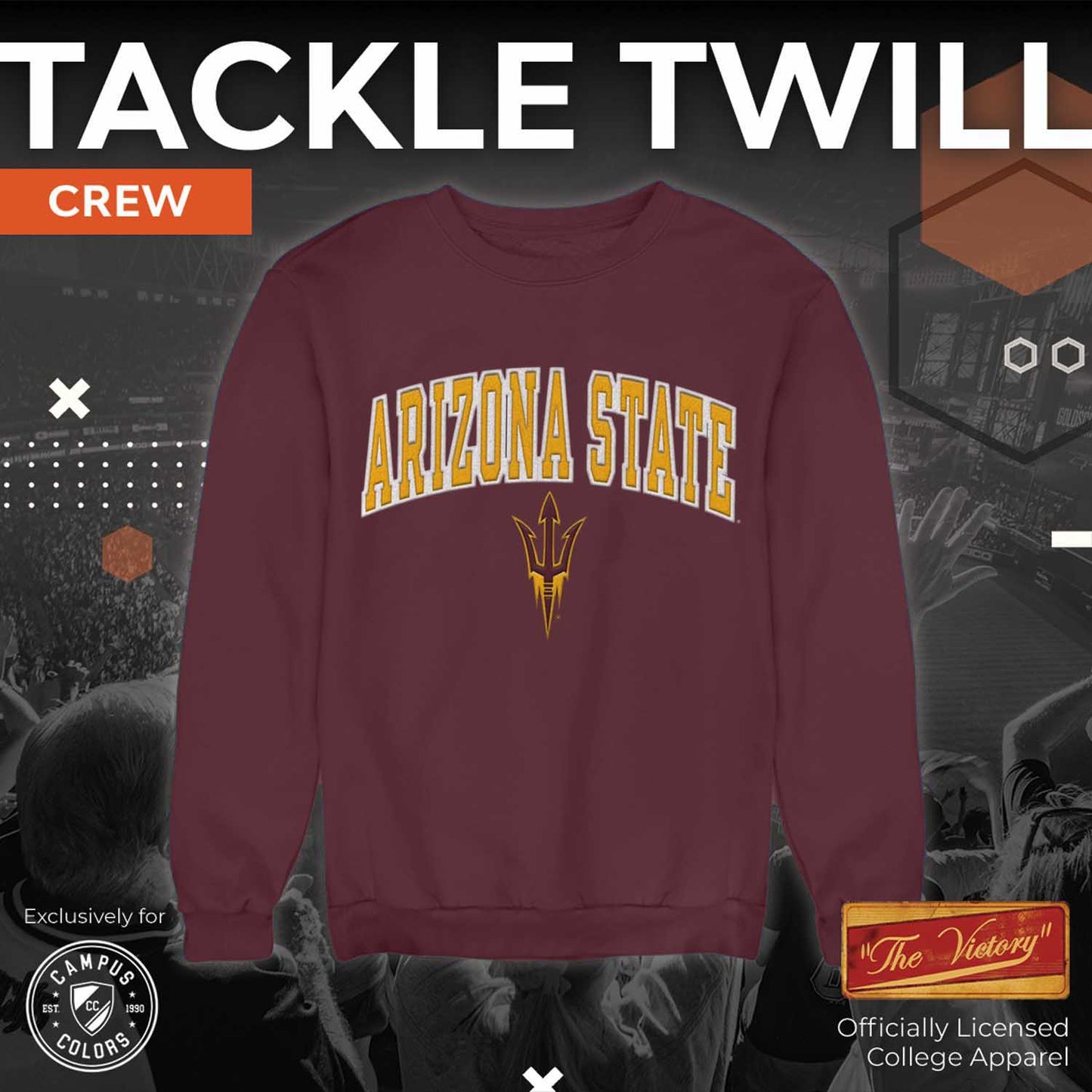 Arizona State Sun Devils NCAA Adult Tackle Twill Crewneck Sweatshirt - Maroon