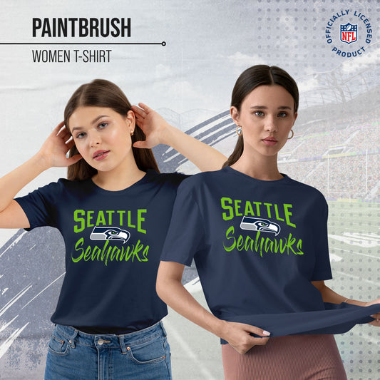 Seattle Seahawks NFL Women's Paintbrush Relaxed Fit Unisex T-Shirt - Navy