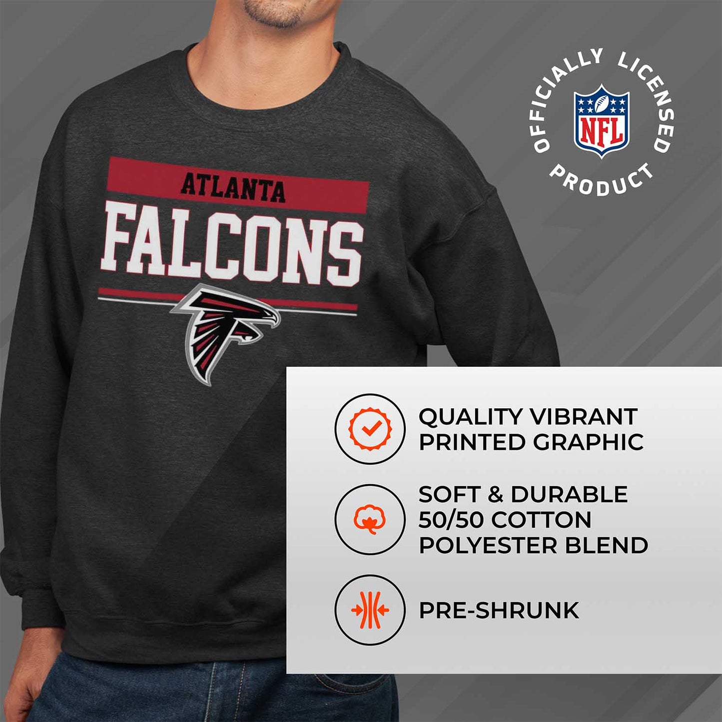 Atlanta Falcons NFL Adult Long Sleeve Team Block Charcoal Crewneck Sweatshirt - Charcoal