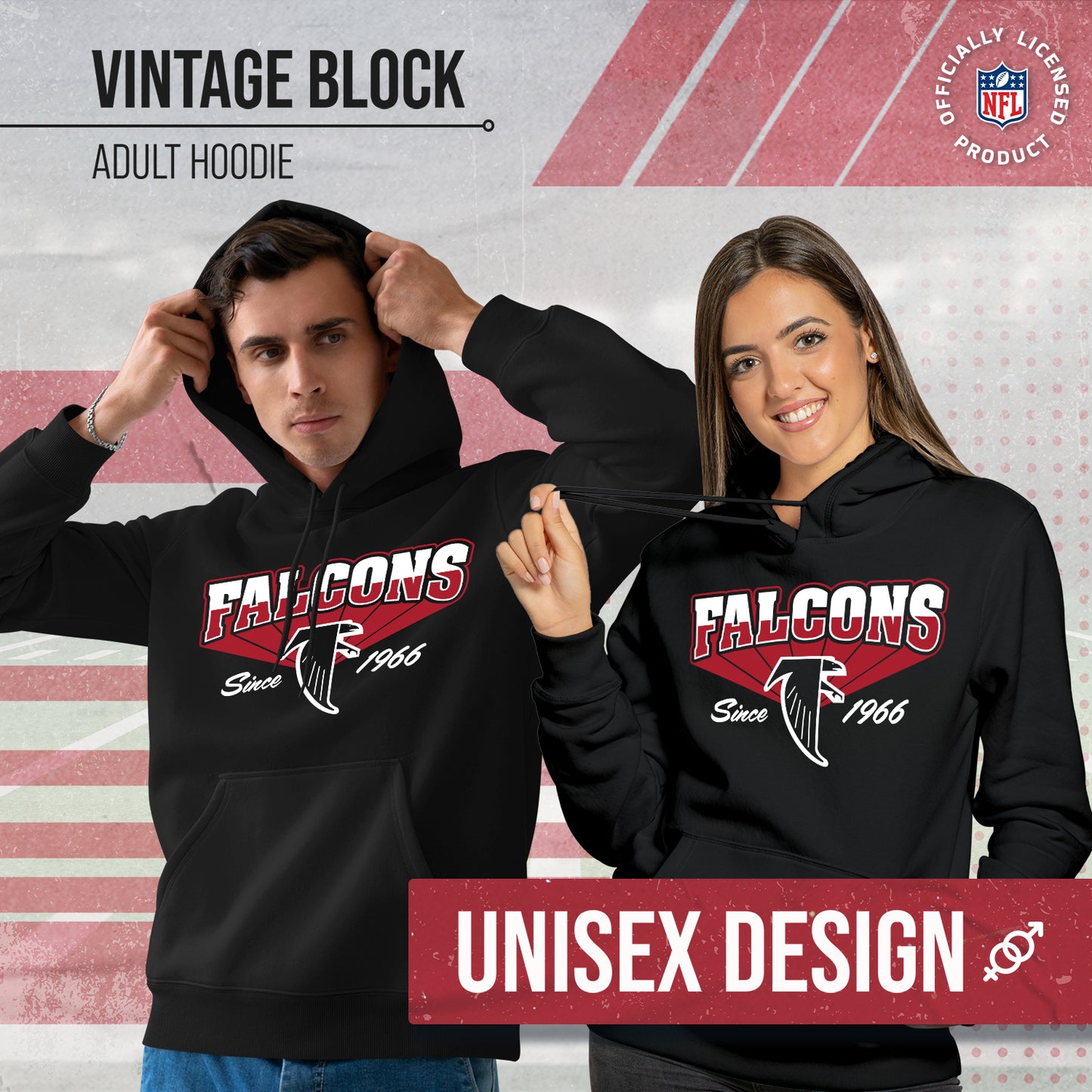 Atlanta Falcons NFL Adult Unisex Vintage Block Ultra Soft Fleece Hooded Sweatshirt - Black