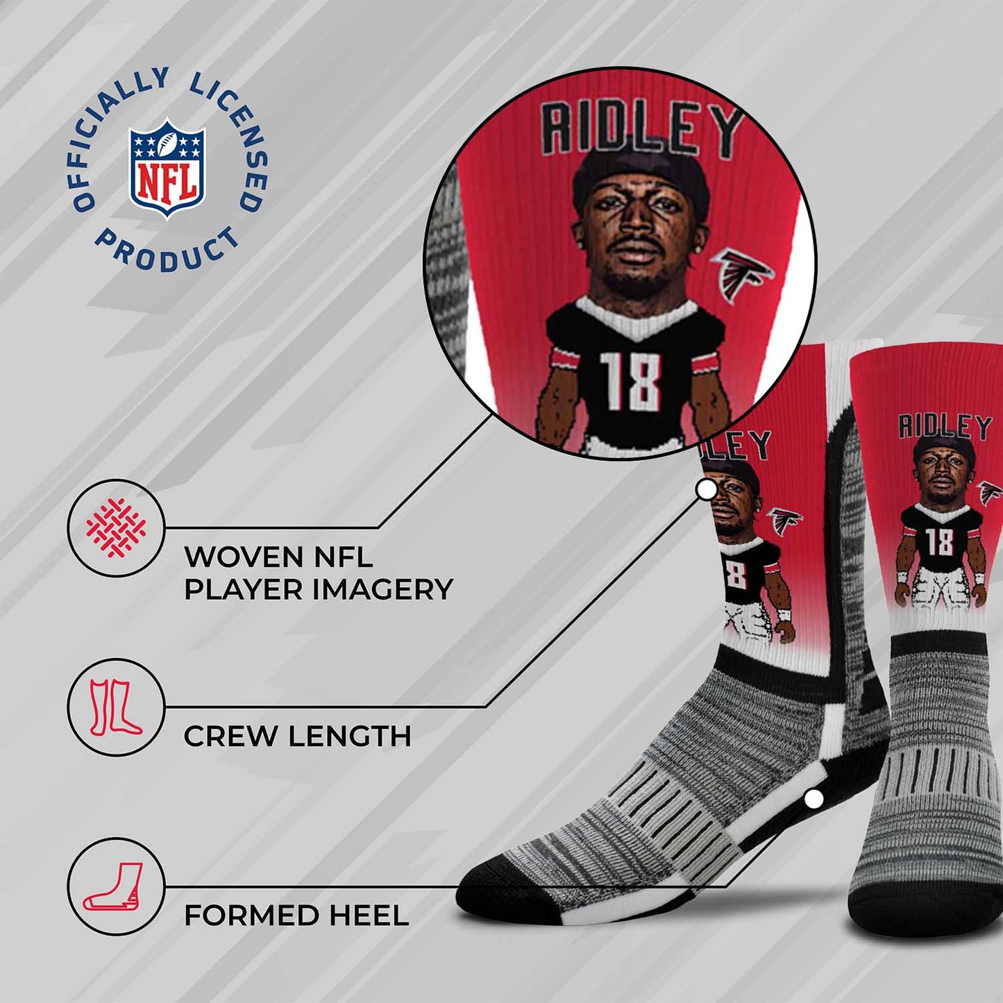 Atlanta Falcons FBF NFL Youth V Curve MVP Calvin Ridley Player Crew Socks - Red