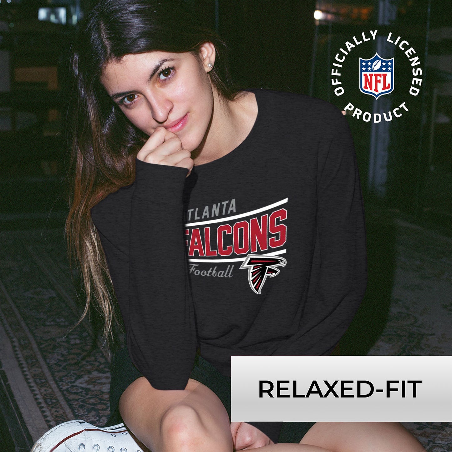 Atlanta Falcons NFL Womens Crew Neck Light Weight - Charcoal