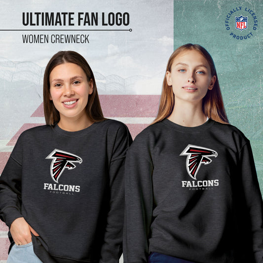 Atlanta Falcons Women's NFL Ultimate Fan Logo Slouchy Crewneck -Tagless Fleece Lightweight Pullover - Charcoal