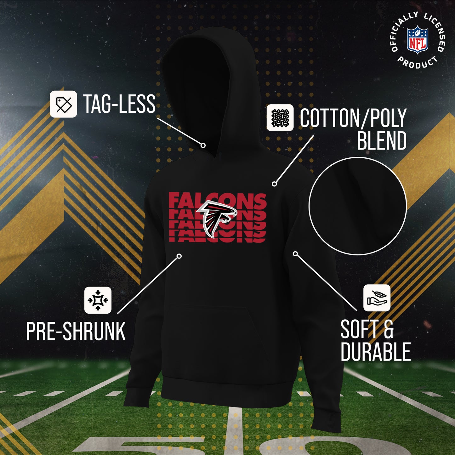 Atlanta Falcons NFL Youth Repeating Logo Football Fleece Hooded Sweatshirt - Black