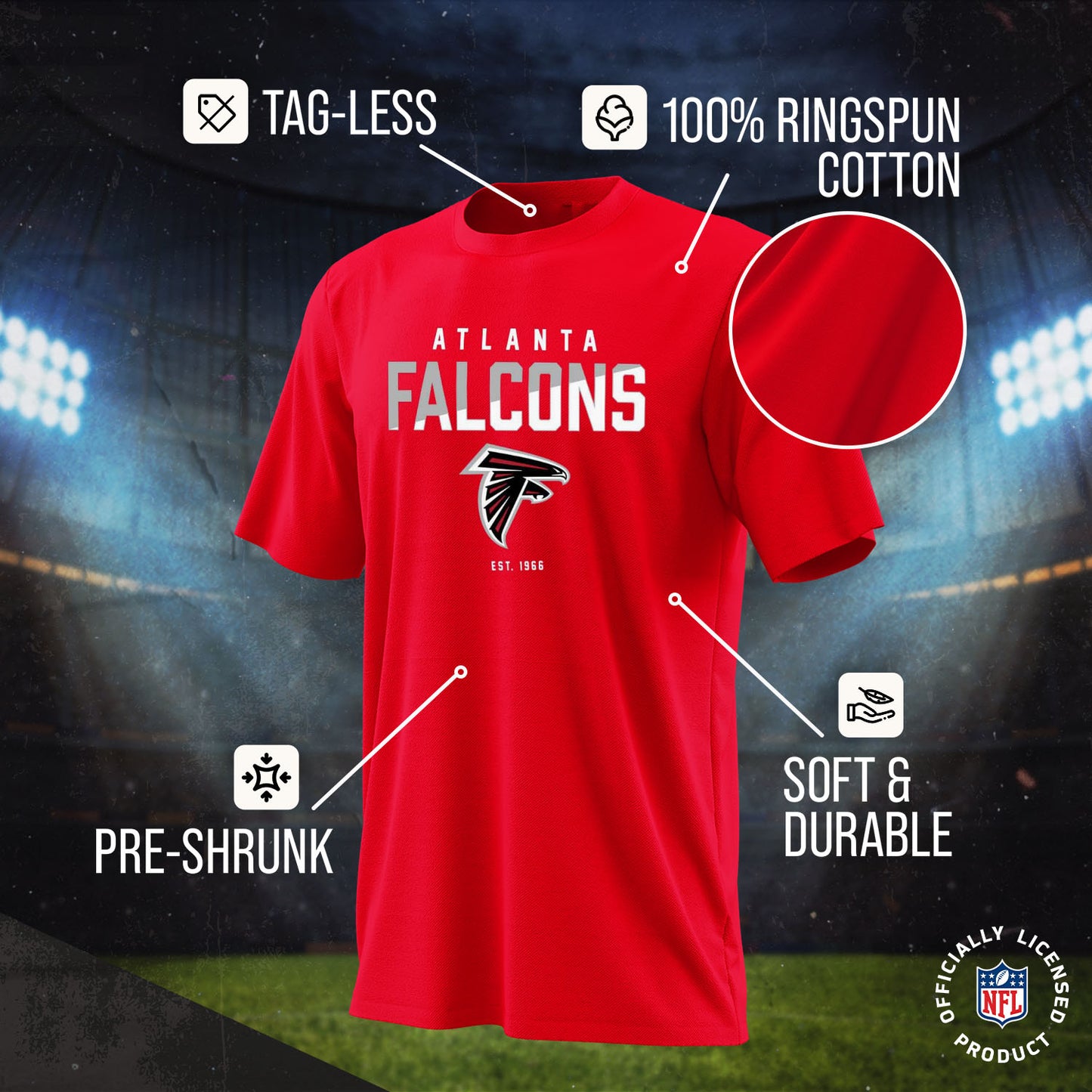 Atlanta Falcons Adult NFL Diagonal Fade Color Block T-Shirt - Red