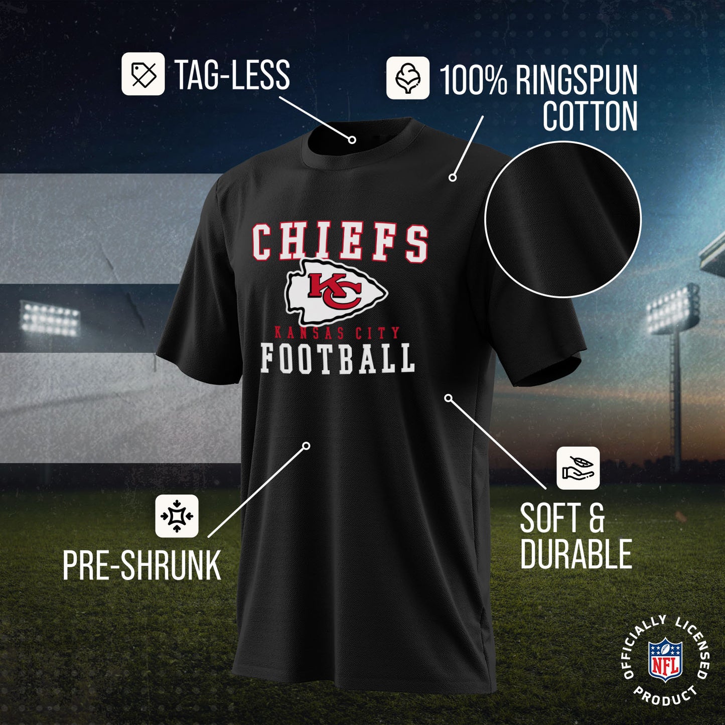 Kansas City Chiefs NFL Core Fan Adult Pro Football T-Shirt - Black