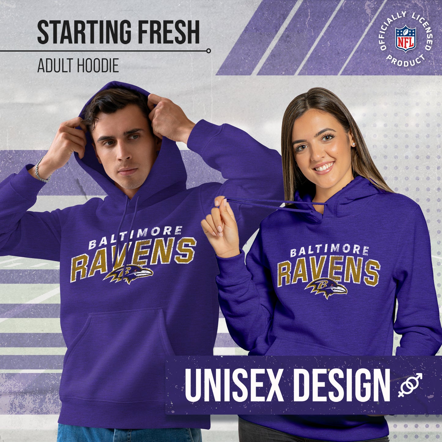 Baltimore Ravens NFL Adult Unisex Starting Fresh Ultra Soft Fleece Hooded Sweatshirt - Purple