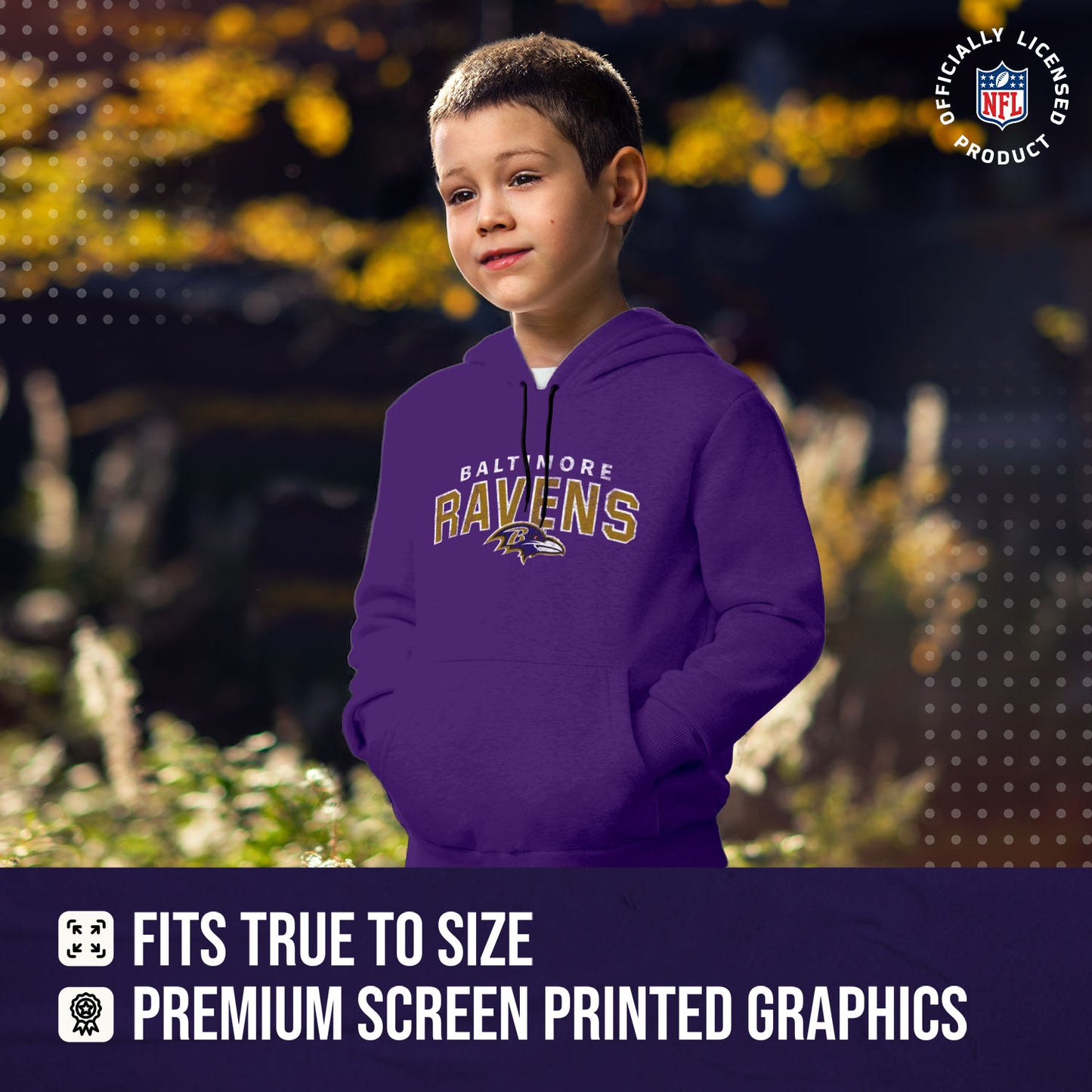 Baltimore Ravens NFL Youth Starting Fresh Hoodie- Pro Football Sweatshirt for Boys and Girls - Purple