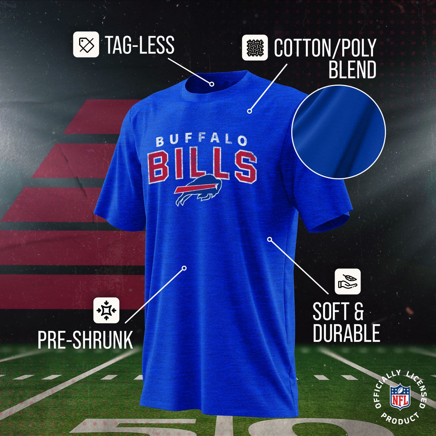 Buffalo Bills NFL Youth Starting Fresh Tee- Pro Football Tag-Less T-Shirt For Boys & Girls - Royal