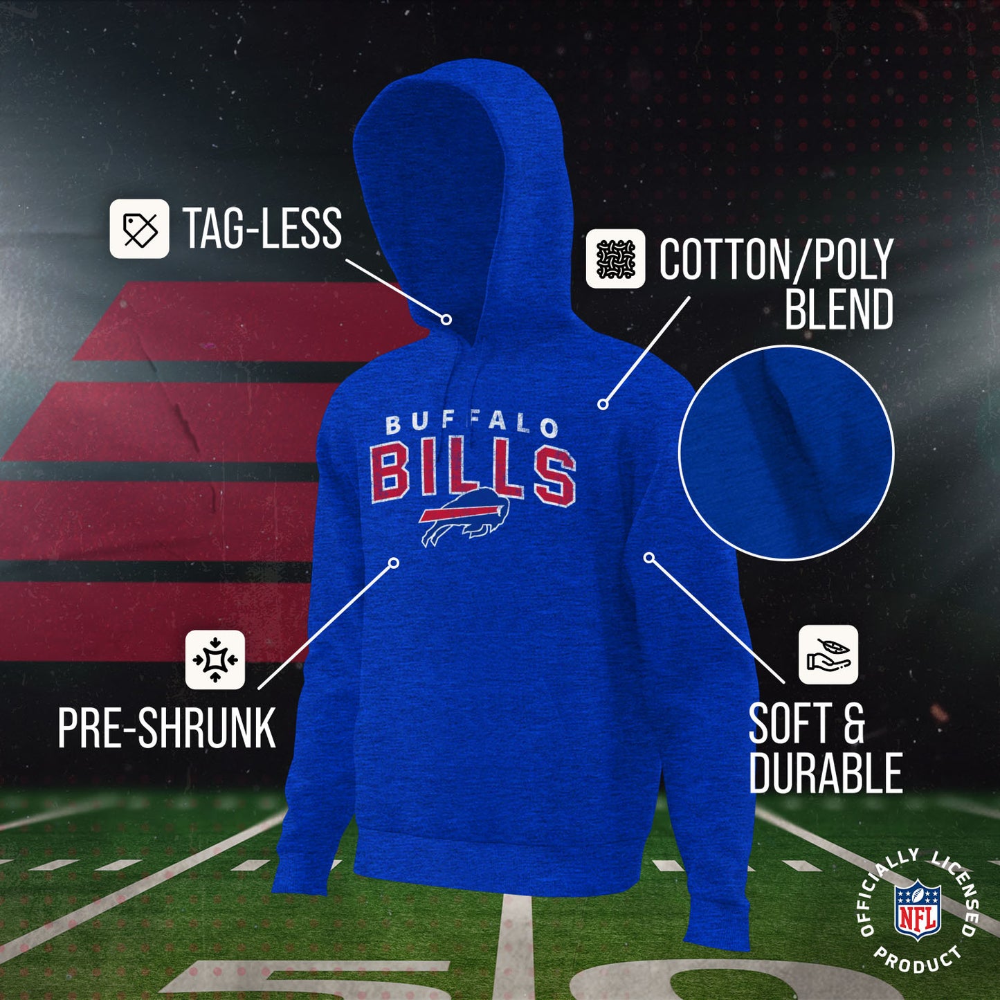 Buffalo Bills NFL Youth Starting Fresh Hoodie- Pro Football Sweatshirt for Boys and Girls - Royal