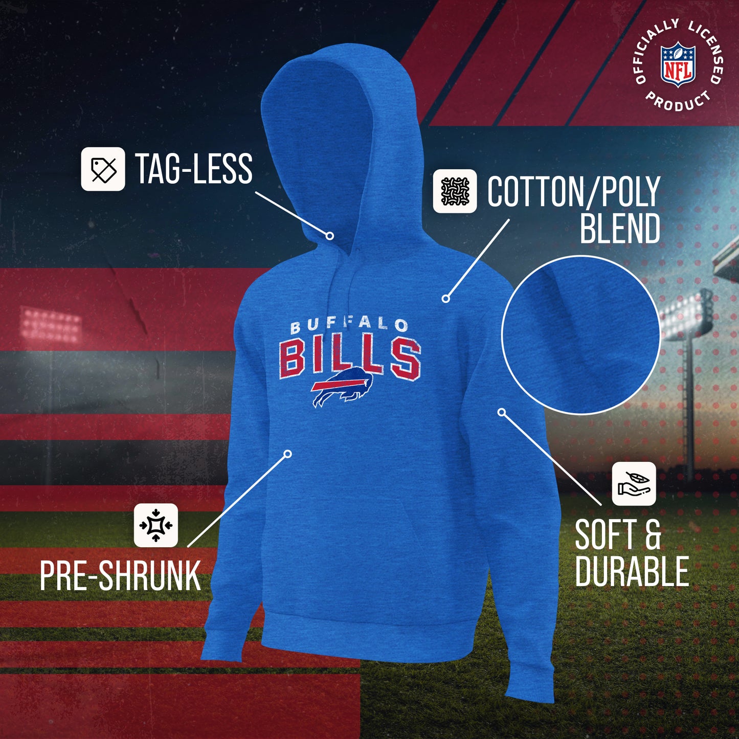 Buffalo Bills NFL Adult Unisex Starting Fresh Ultra Soft Fleece Hooded Sweatshirt - Royal