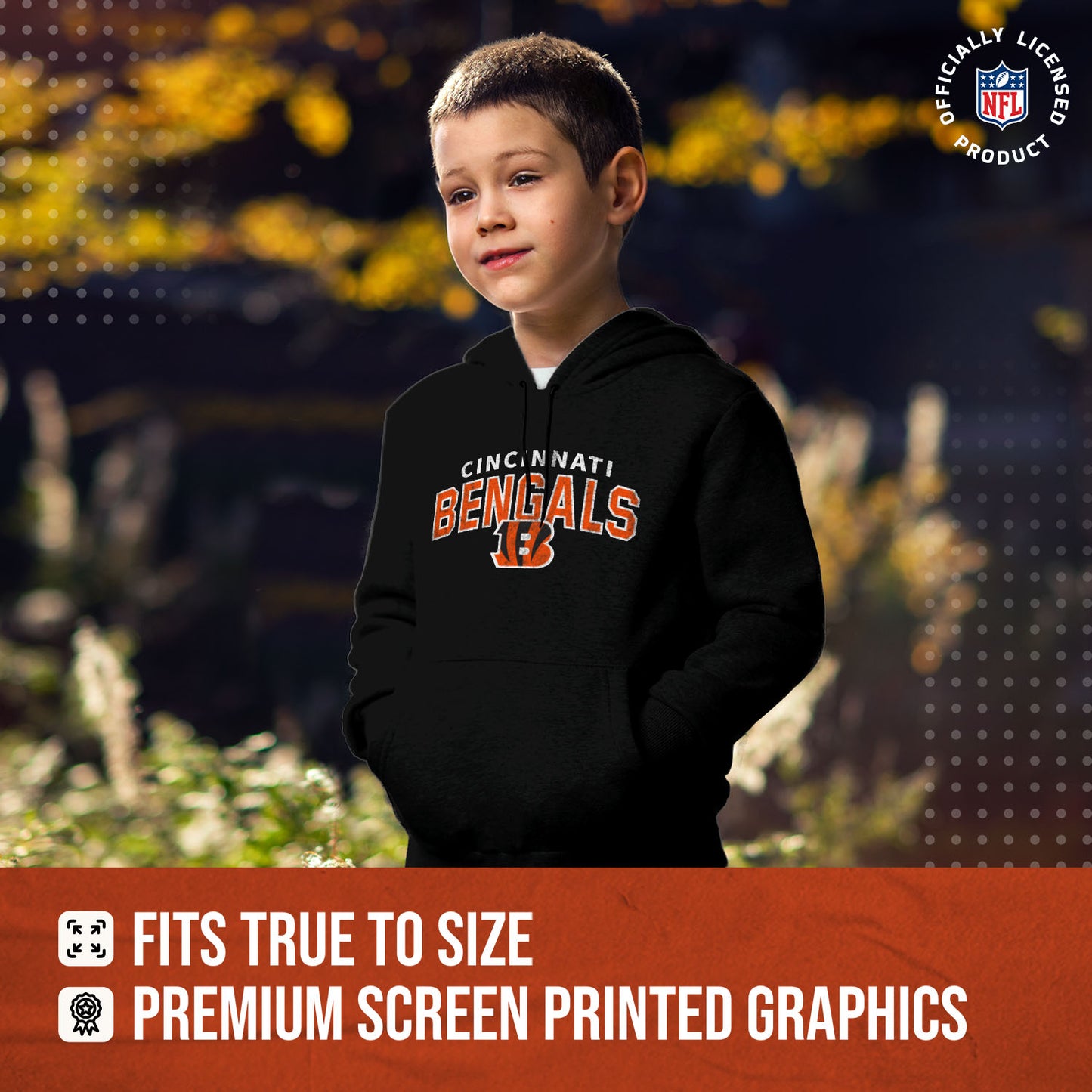 Cincinnati Bengals NFL Youth Starting Fresh Hoodie- Pro Football Sweatshirt for Boys and Girls - Black