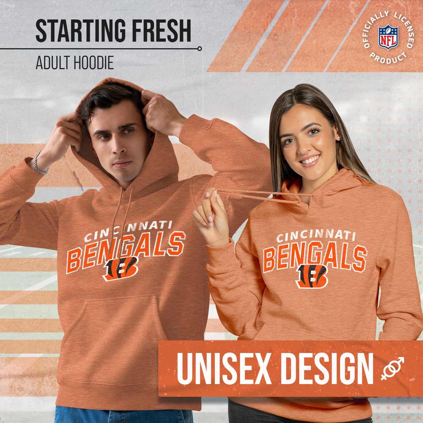 Cincinnati Bengals NFL Adult Unisex Starting Fresh Ultra Soft Fleece Hooded Sweatshirt - Orange