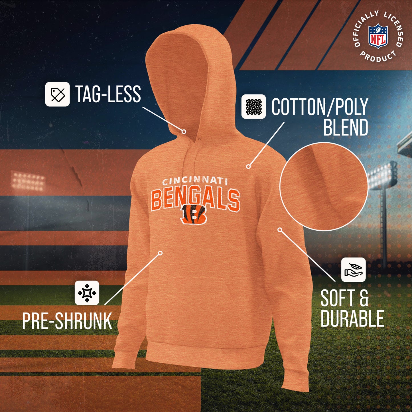 Cincinnati Bengals NFL Adult Unisex Starting Fresh Ultra Soft Fleece Hooded Sweatshirt - Orange