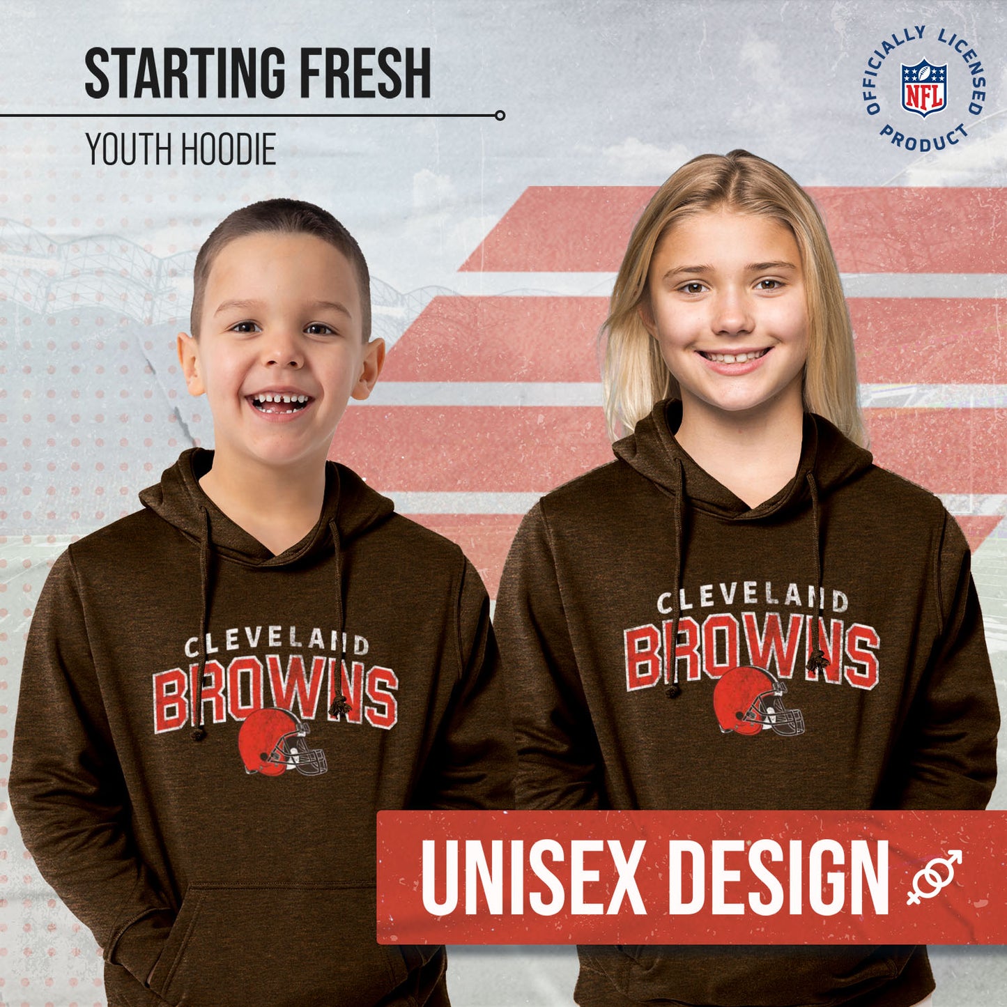 Cleveland Browns NFL Youth Starting Fresh Hoodie- Pro Football Sweatshirt for Boys and Girls - Brown