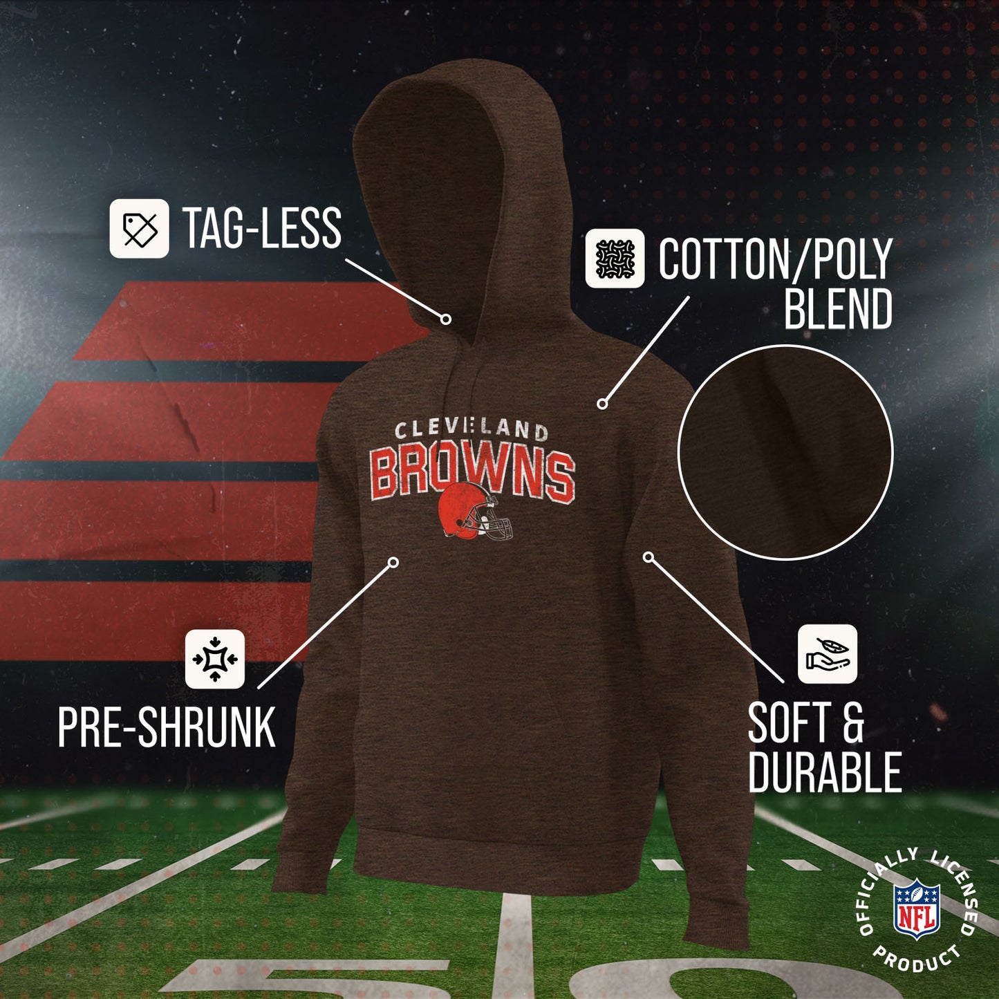 Cleveland Browns NFL Youth Starting Fresh Hoodie- Pro Football Sweatshirt for Boys and Girls - Brown