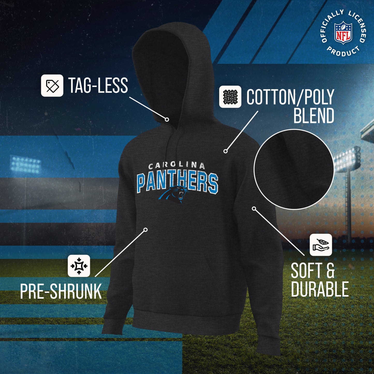 Carolina Panthers NFL Adult Unisex Starting Fresh Ultra Soft Fleece Hooded Sweatshirt - Black Heather