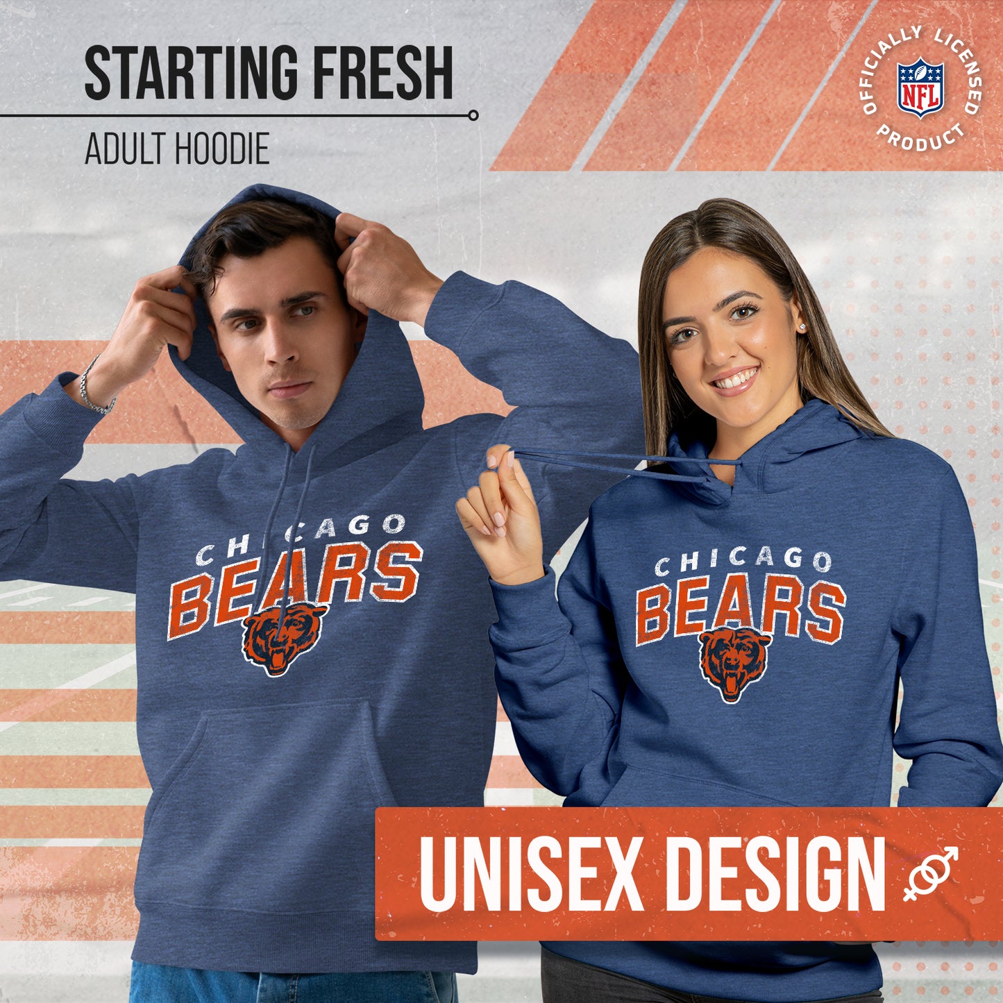 Chicago Bears NFL Adult Unisex Starting Fresh Ultra Soft Fleece Hooded Sweatshirt - Navy