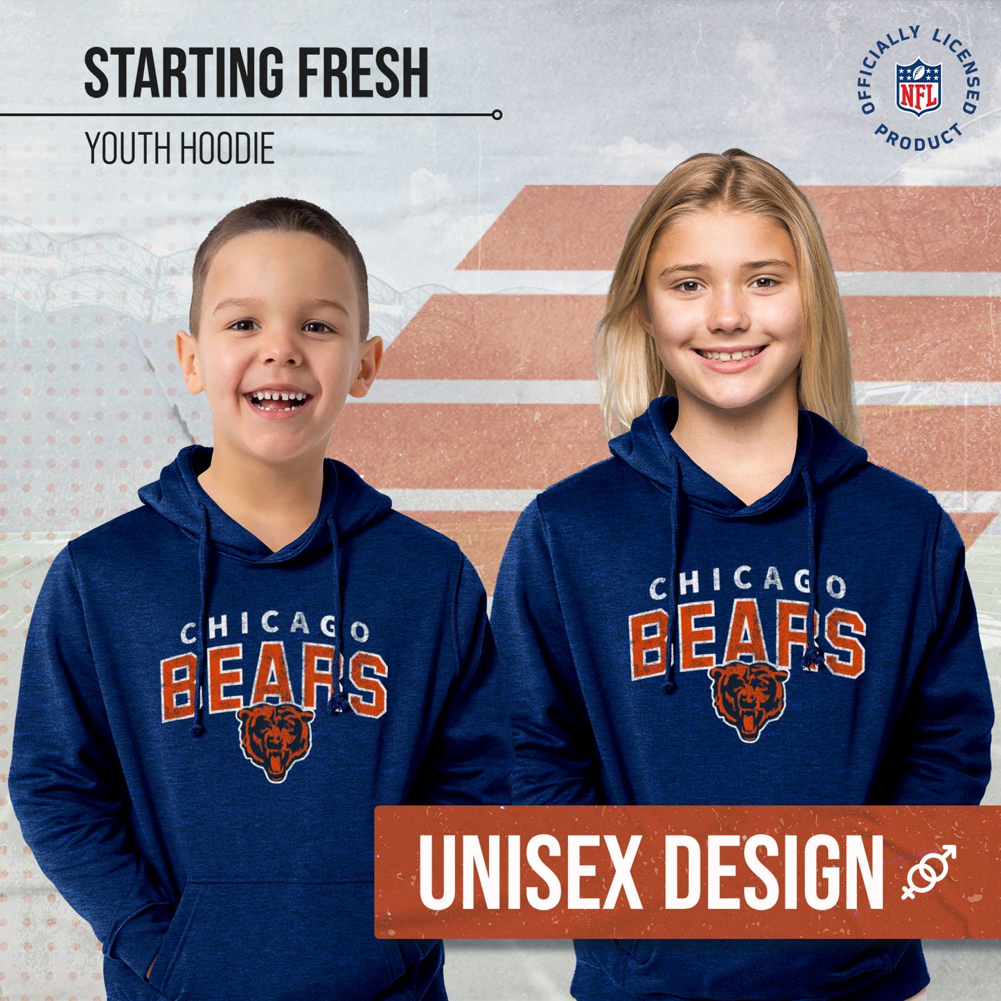 Chicago Bears NFL Youth Starting Fresh Hoodie- Pro Football Sweatshirt for Boys and Girls - Navy