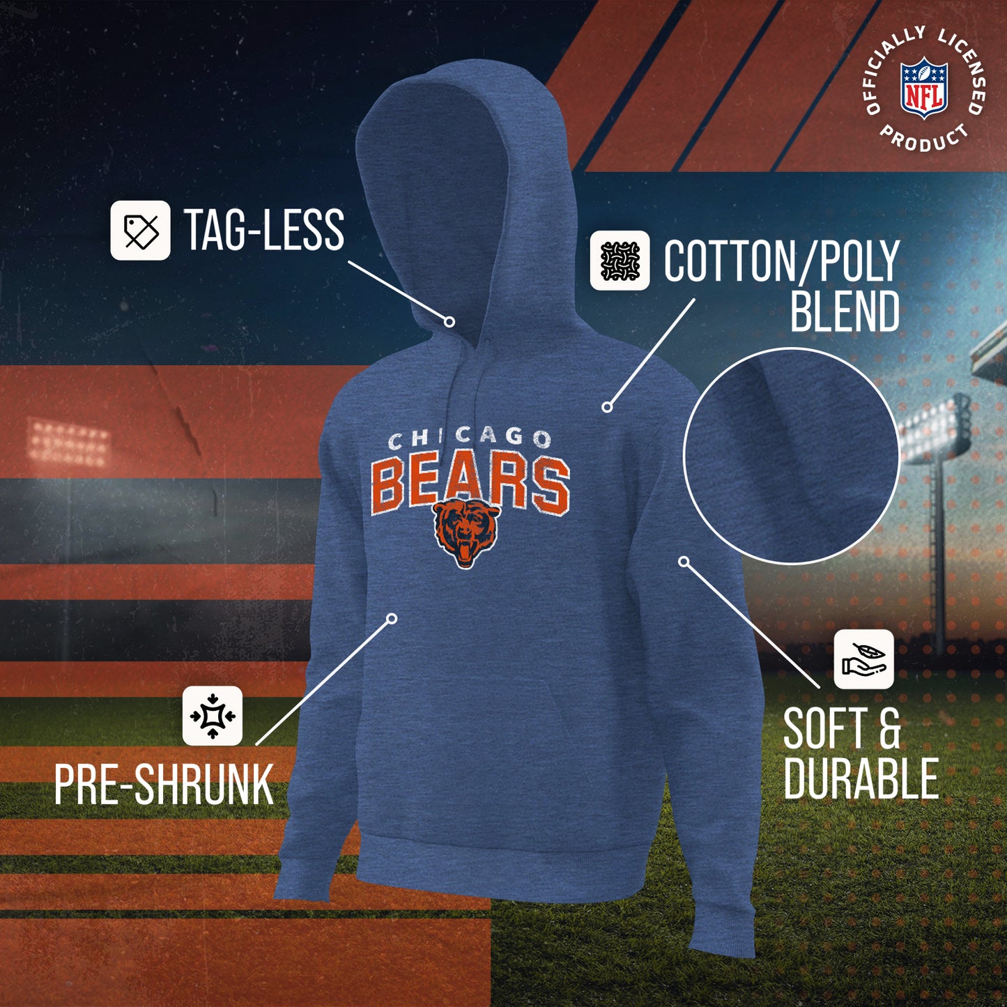 Chicago Bears NFL Adult Unisex Starting Fresh Ultra Soft Fleece Hooded Sweatshirt - Navy