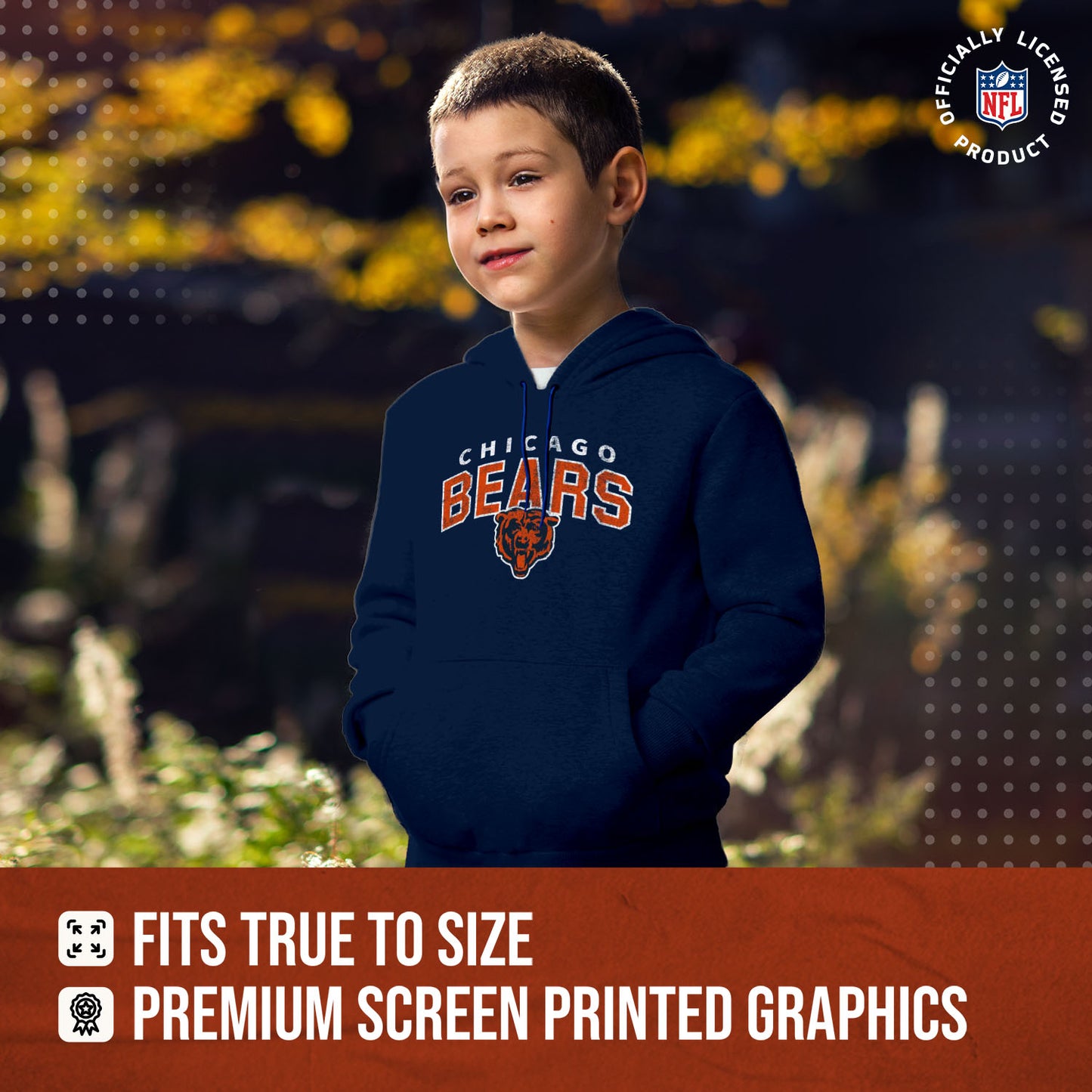 Chicago Bears NFL Youth Starting Fresh Hoodie- Pro Football Sweatshirt for Boys and Girls - Navy