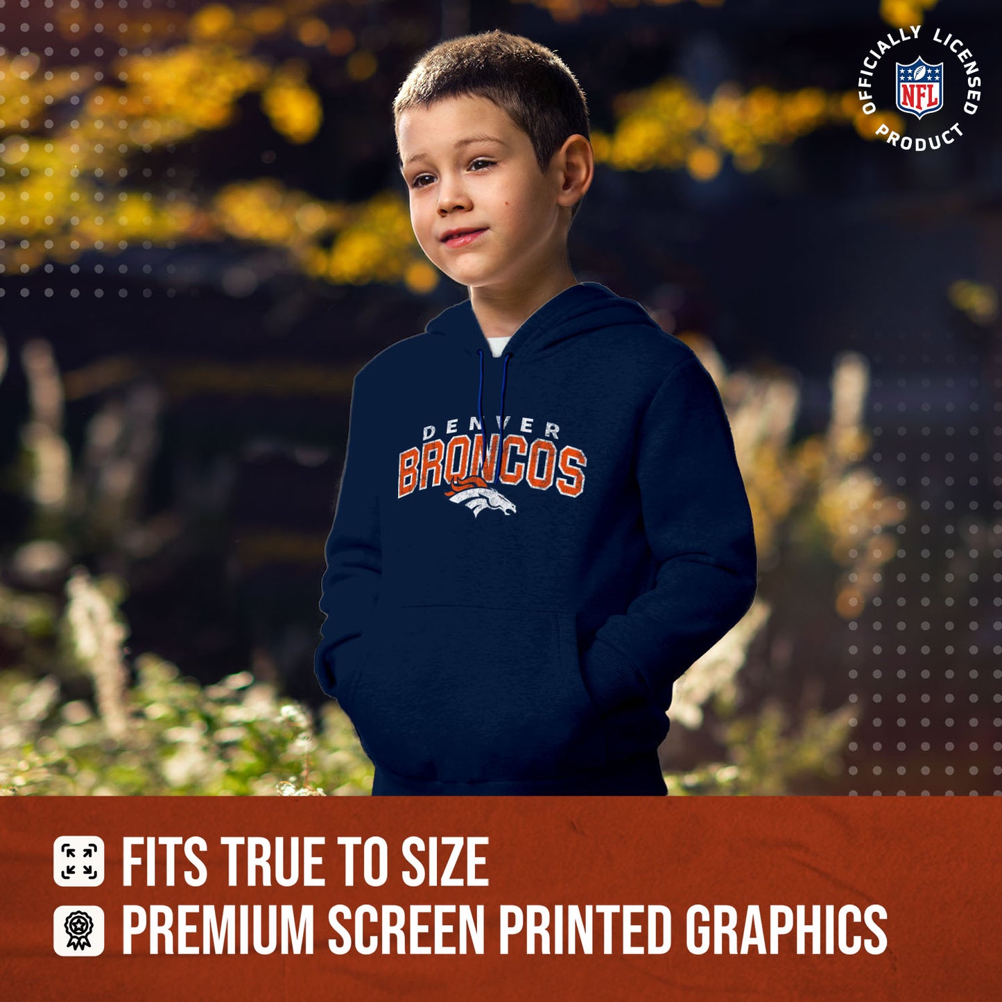 Denver Broncos NFL Youth Starting Fresh Hoodie- Pro Football Sweatshirt for Boys and Girls - Navy