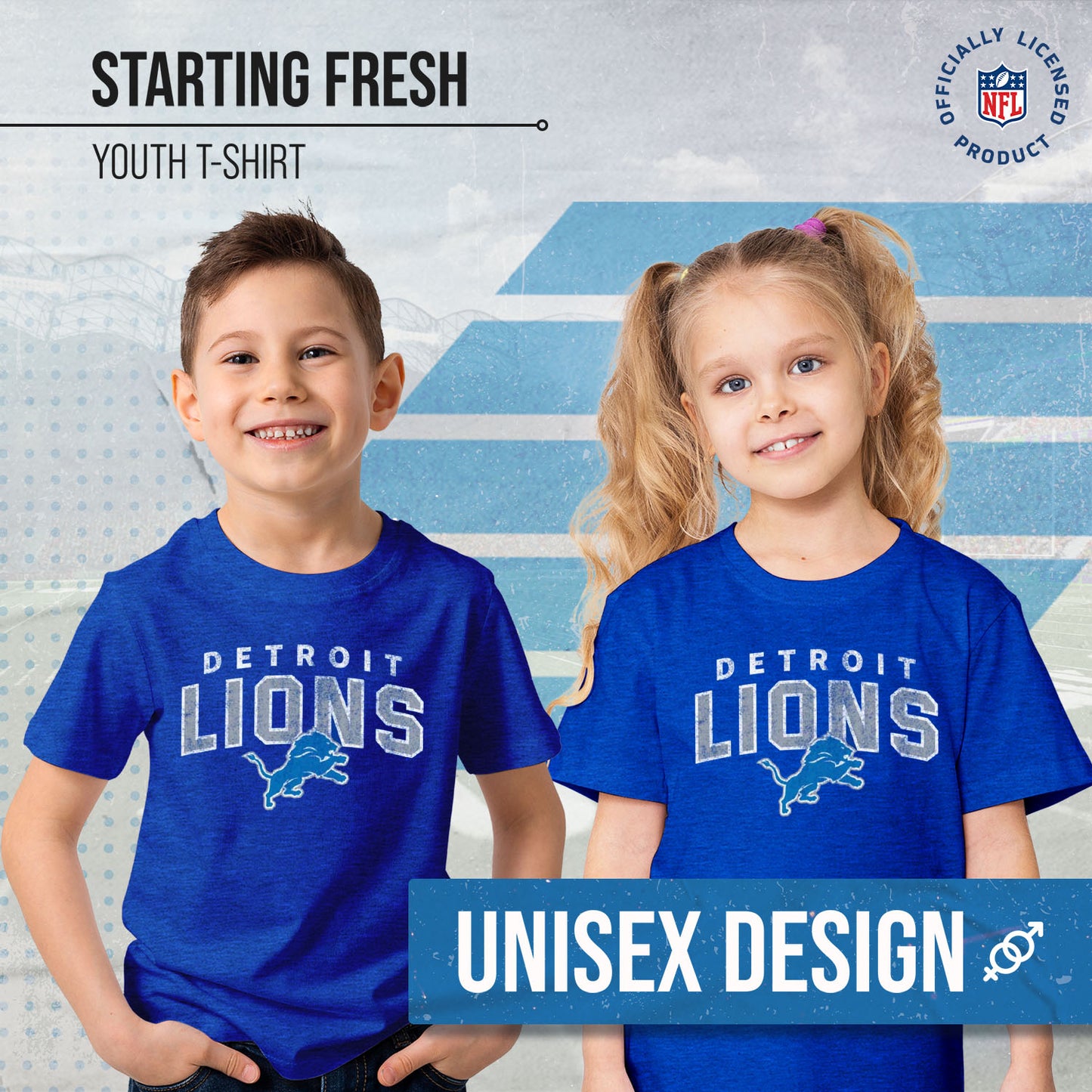 Detroit Lions NFL Youth Starting Fresh Tee- Pro Football Tag-Less T-Shirt For Boys & Girls - Royal