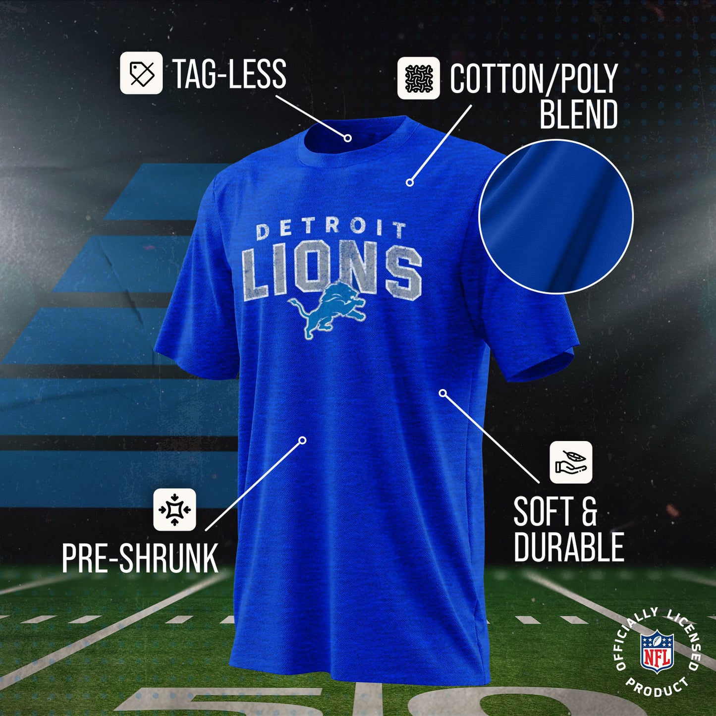 Detroit Lions NFL Youth Starting Fresh Tee- Pro Football Tag-Less T-Shirt For Boys & Girls - Royal