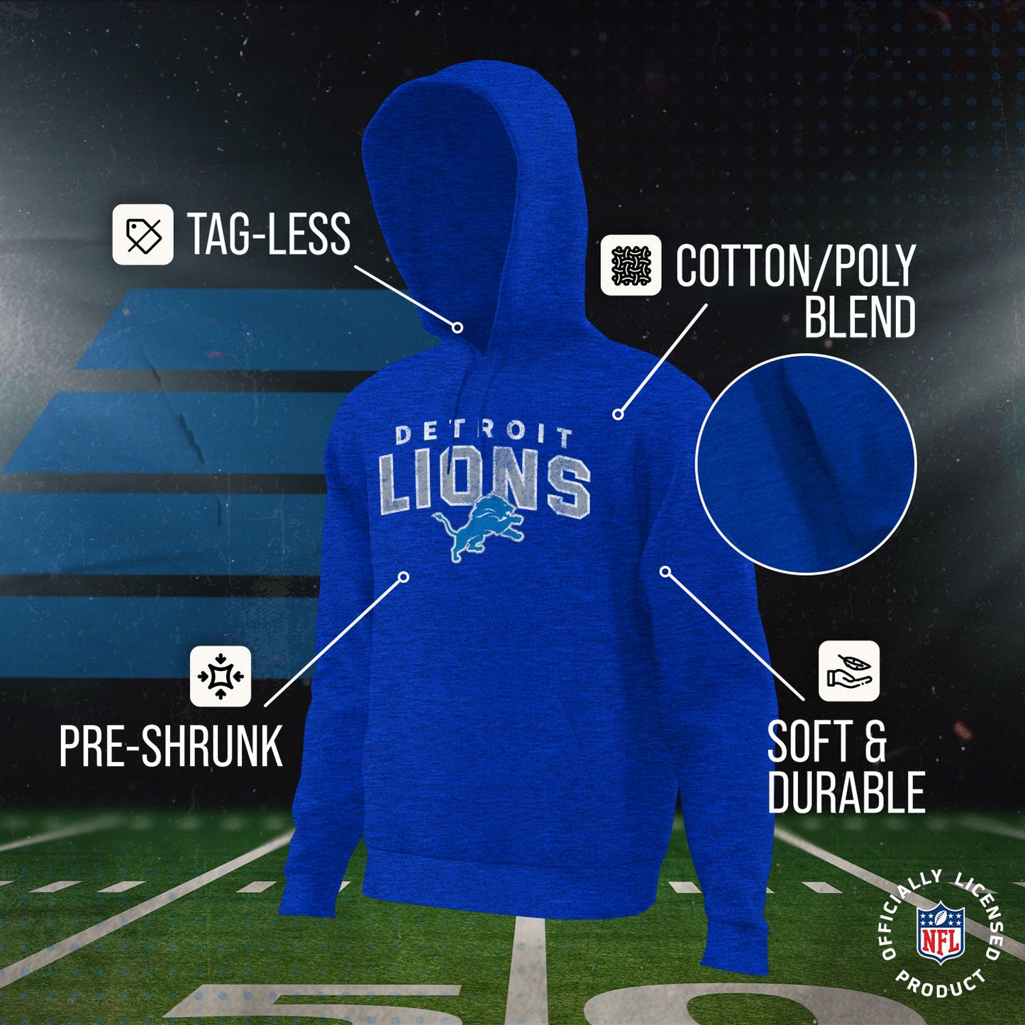 Detroit Lions NFL Youth Starting Fresh Hoodie- Pro Football Sweatshirt for Boys and Girls - Royal