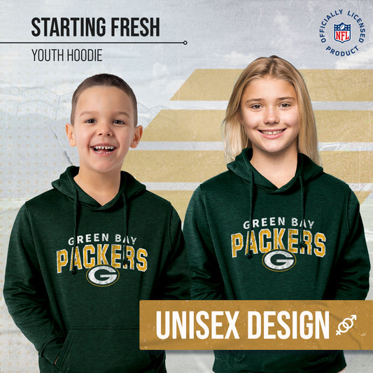 Green Bay Packers NFL Youth Starting Fresh Hoodie- Pro Football Sweatshirt for Boys and Girls - Green